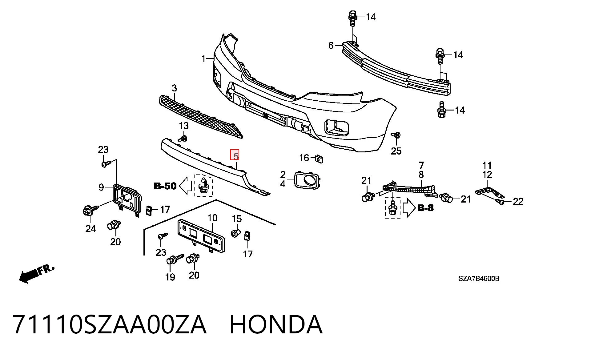 71110SZAA00ZA Honda Накладка бампера переднего