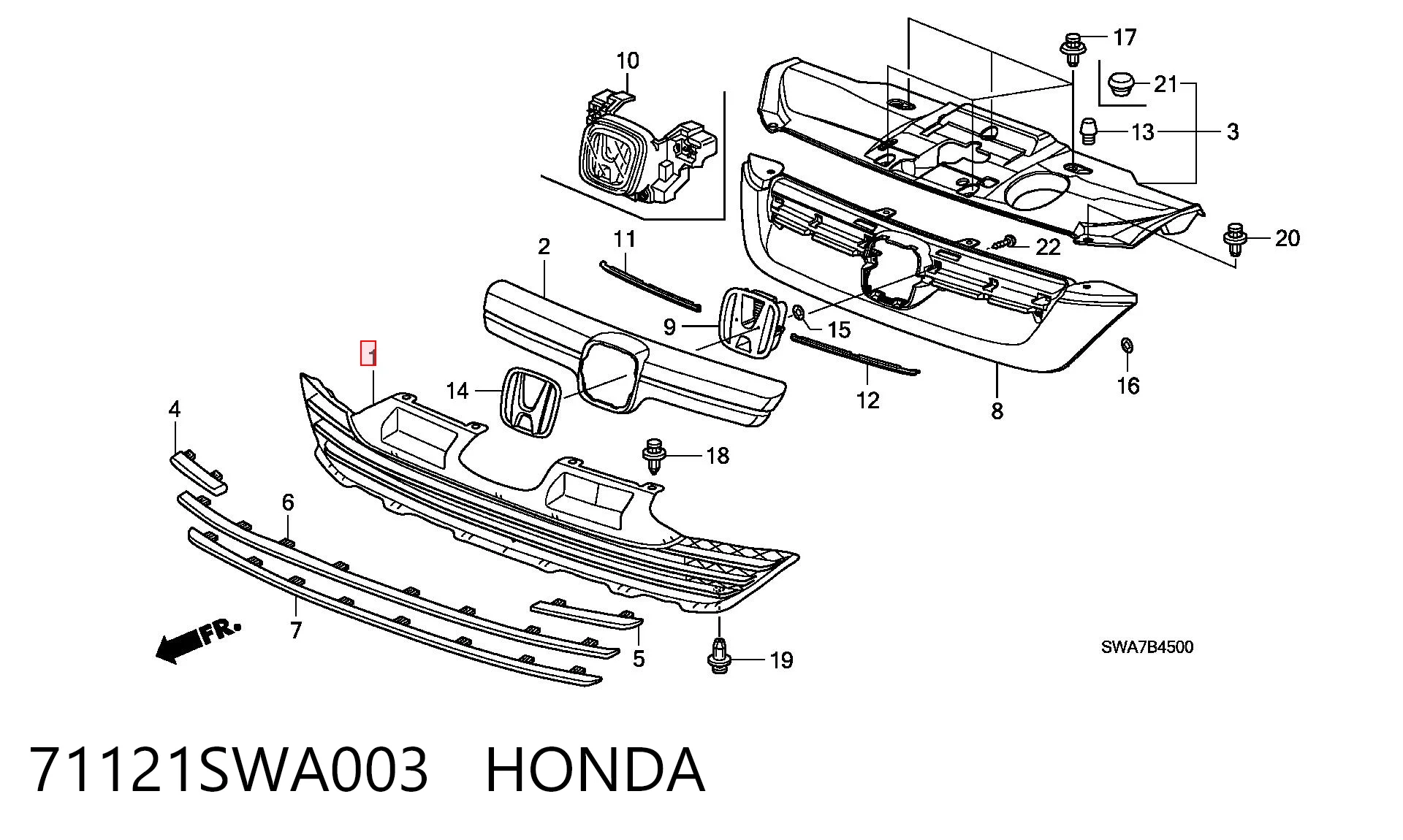 71121SWA003 Honda Решетка переднего бампера