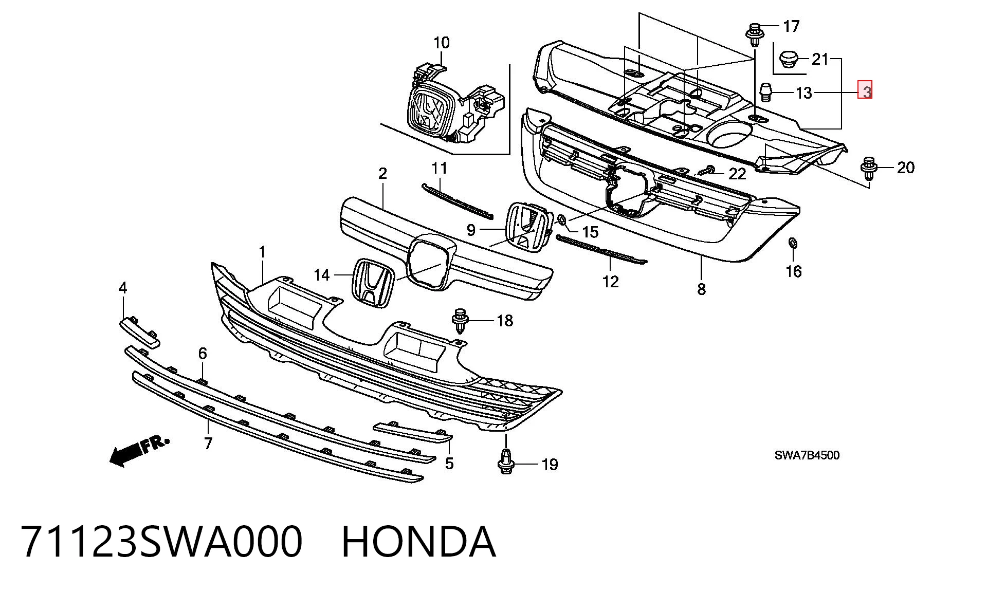 71123SWA000 Honda Накладка передней панели (суппорта радиатора) верхняя