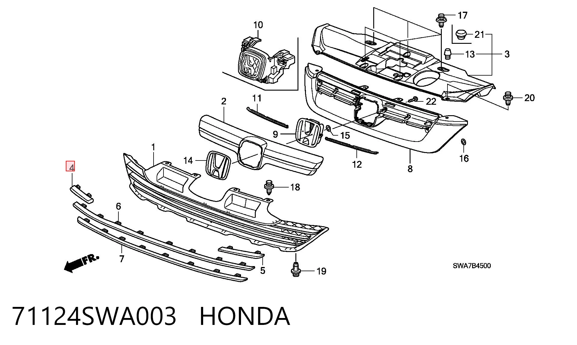 71124SWA003 Honda Молдинг решетки радиатора правый