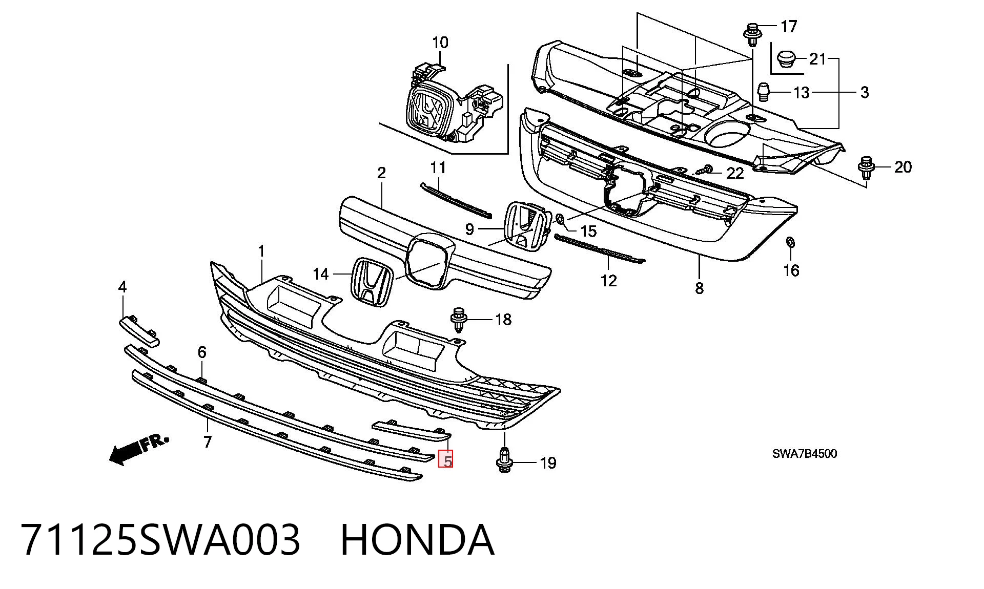 71125SWA003 Honda Молдинг решетки радиатора левый