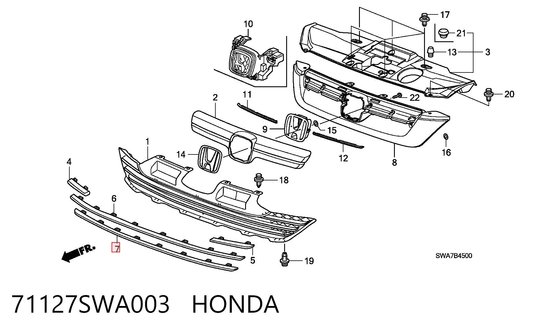 71127SWA003 Honda Молдинг решетки радиатора нижний