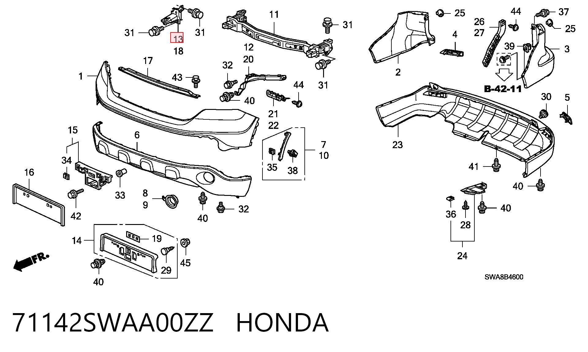 71142SWAA00ZZ Honda Кронштейн бампера переднего внешний правый