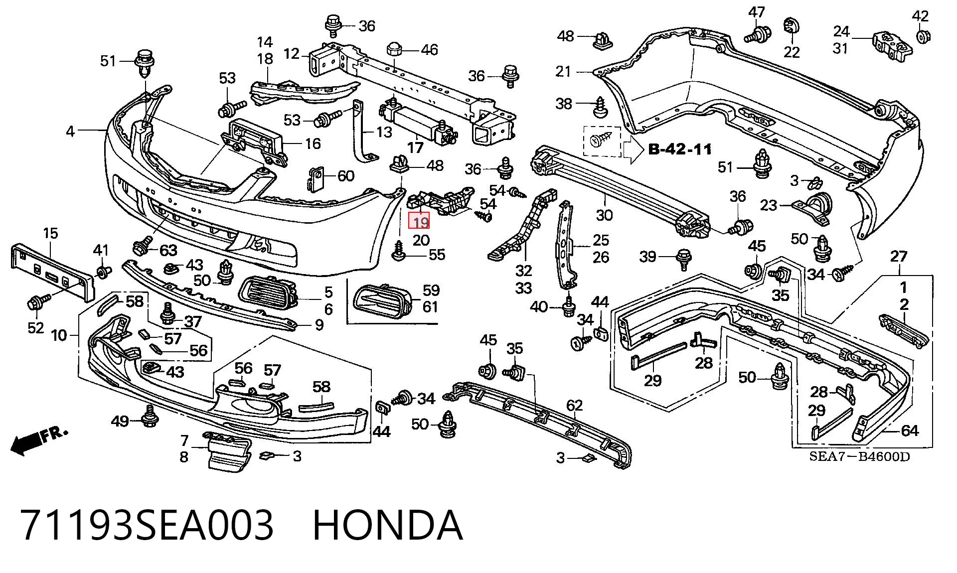 71193SEA003 Honda Кронштейн бампера переднего внешний правый