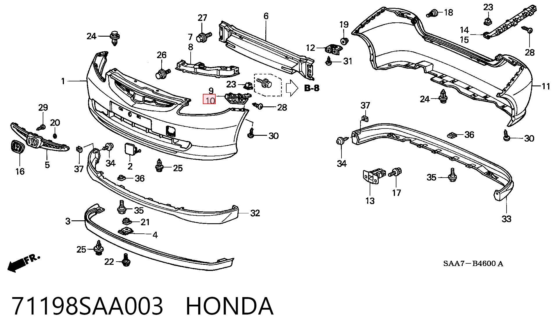 71198SAA003 Honda Кронштейн бампера переднего внешний левый