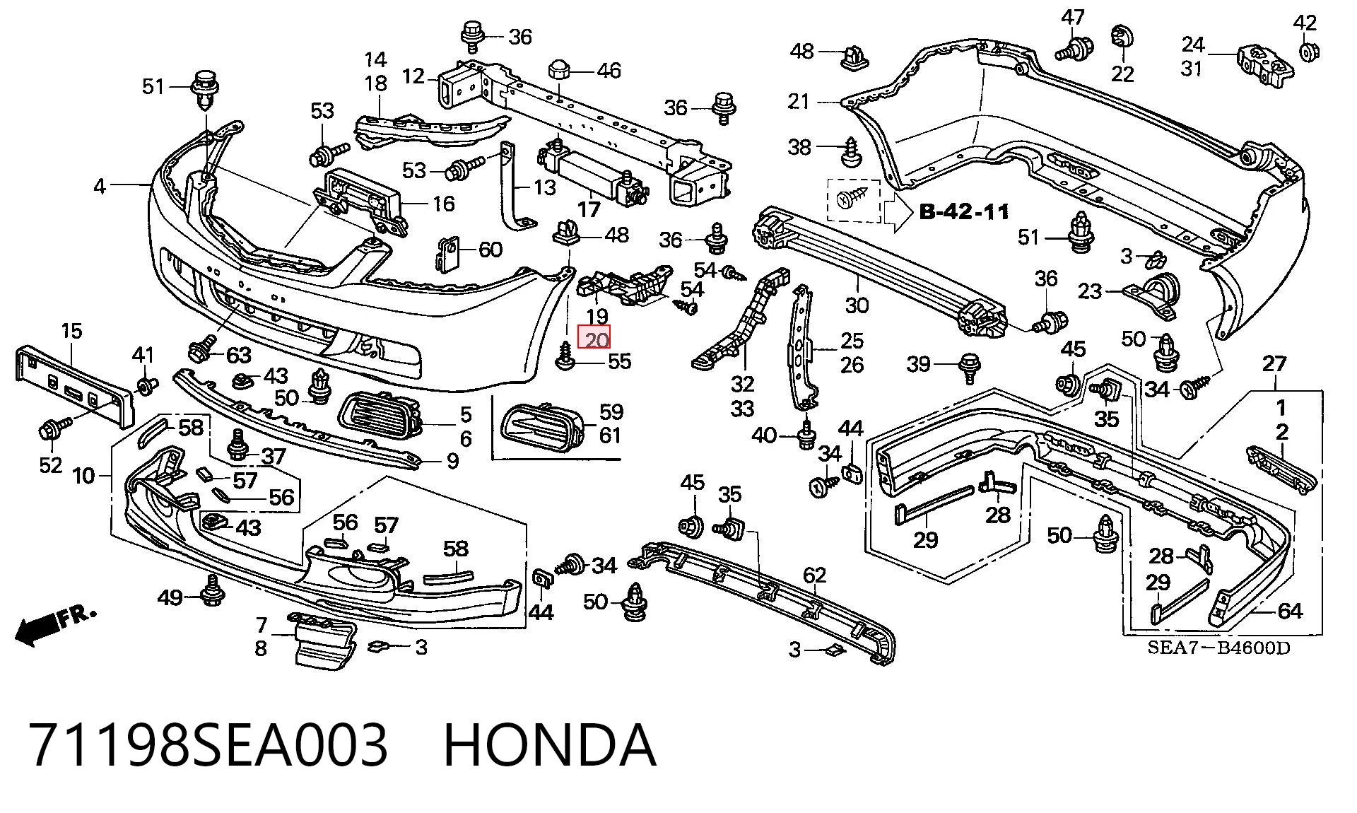 71198SEA003 Honda Кронштейн бампера переднего внешний левый