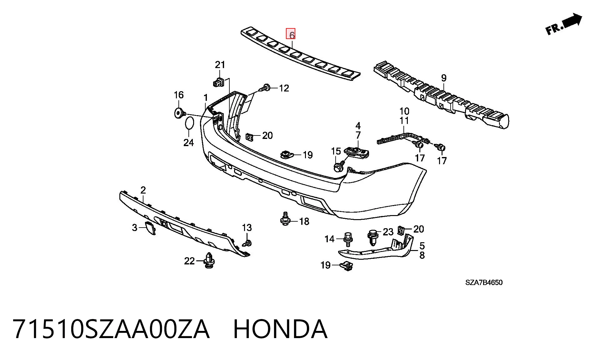 71510SZAA00ZA Honda Накладка бампера заднего, верхняя защитная