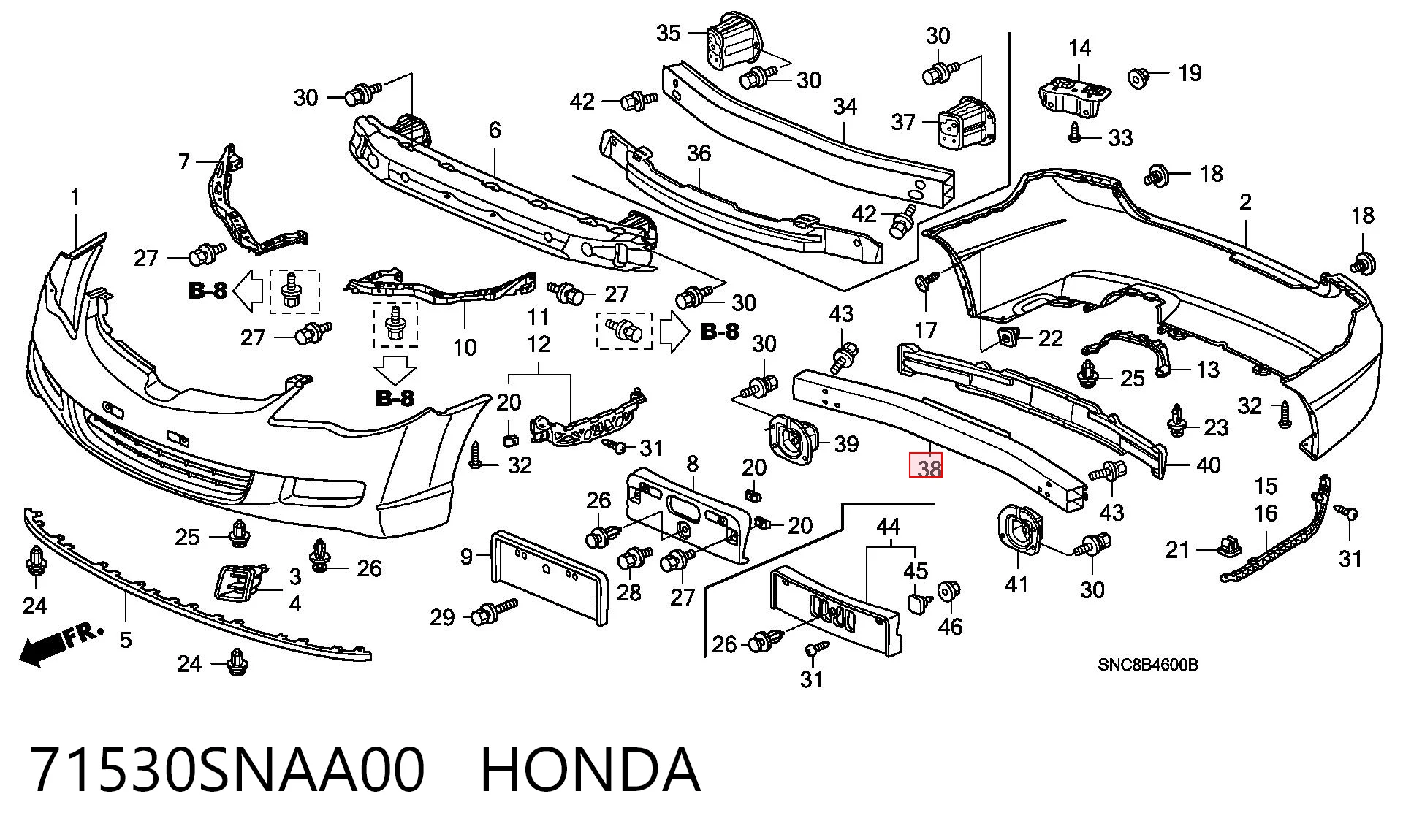 71530SNAA00 Honda Швеллер заднего бампера