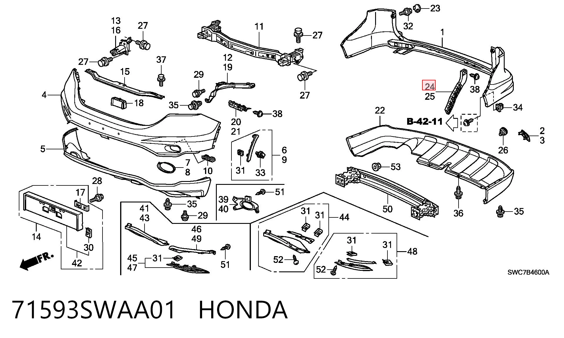 71593SWAA01 Honda Правое крепление заднего бампера
