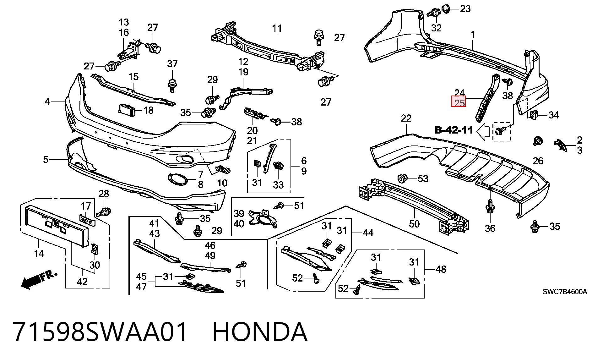 71598SWAA01 Honda Левое крепление заднего бампера