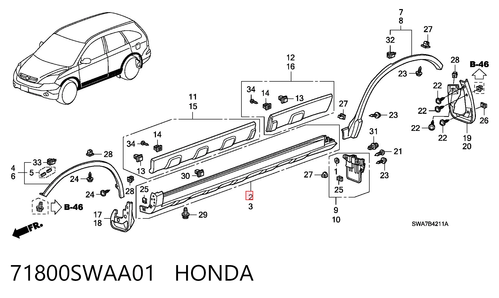 71800SWAA01 Honda Накладка наружняя (молдинг) порога, правый