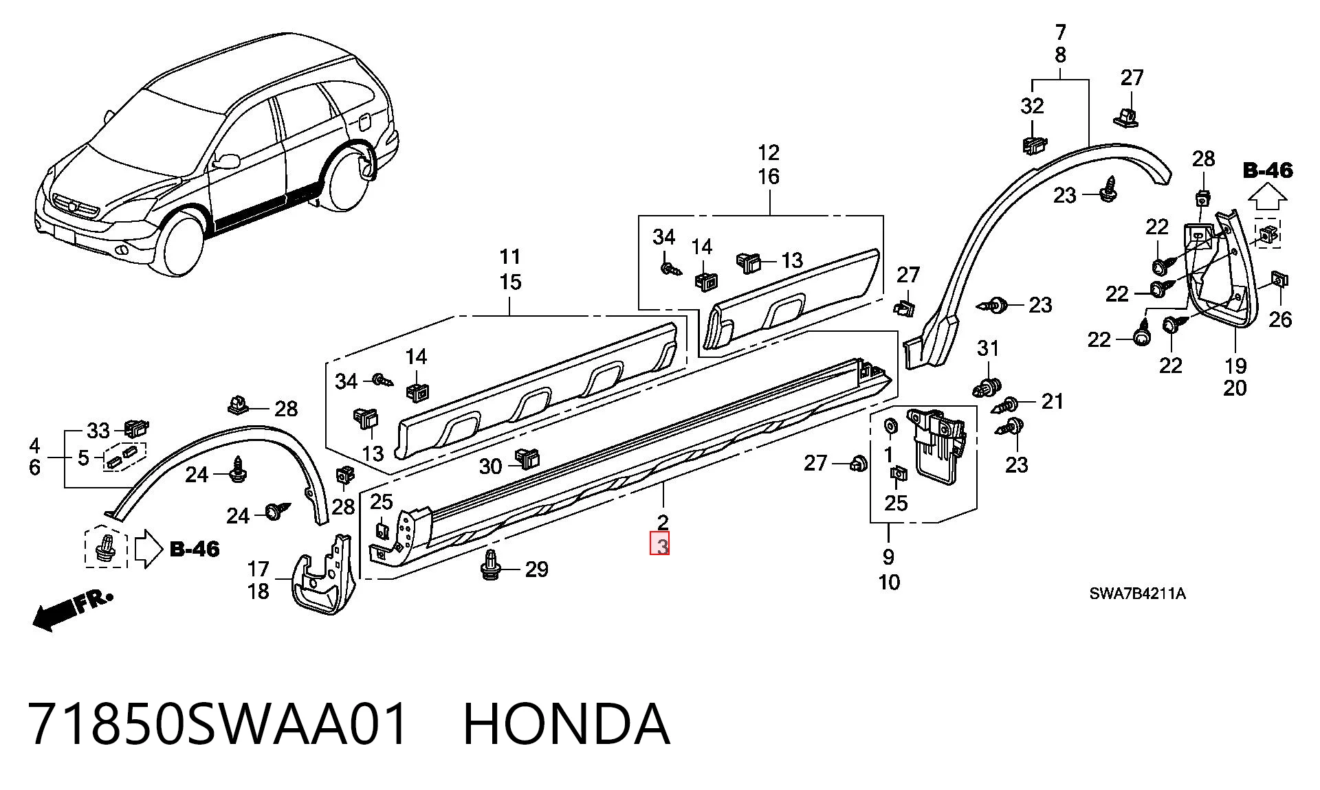 71850SWAA01 Honda Накладка наружняя (молдинг) порога, левый