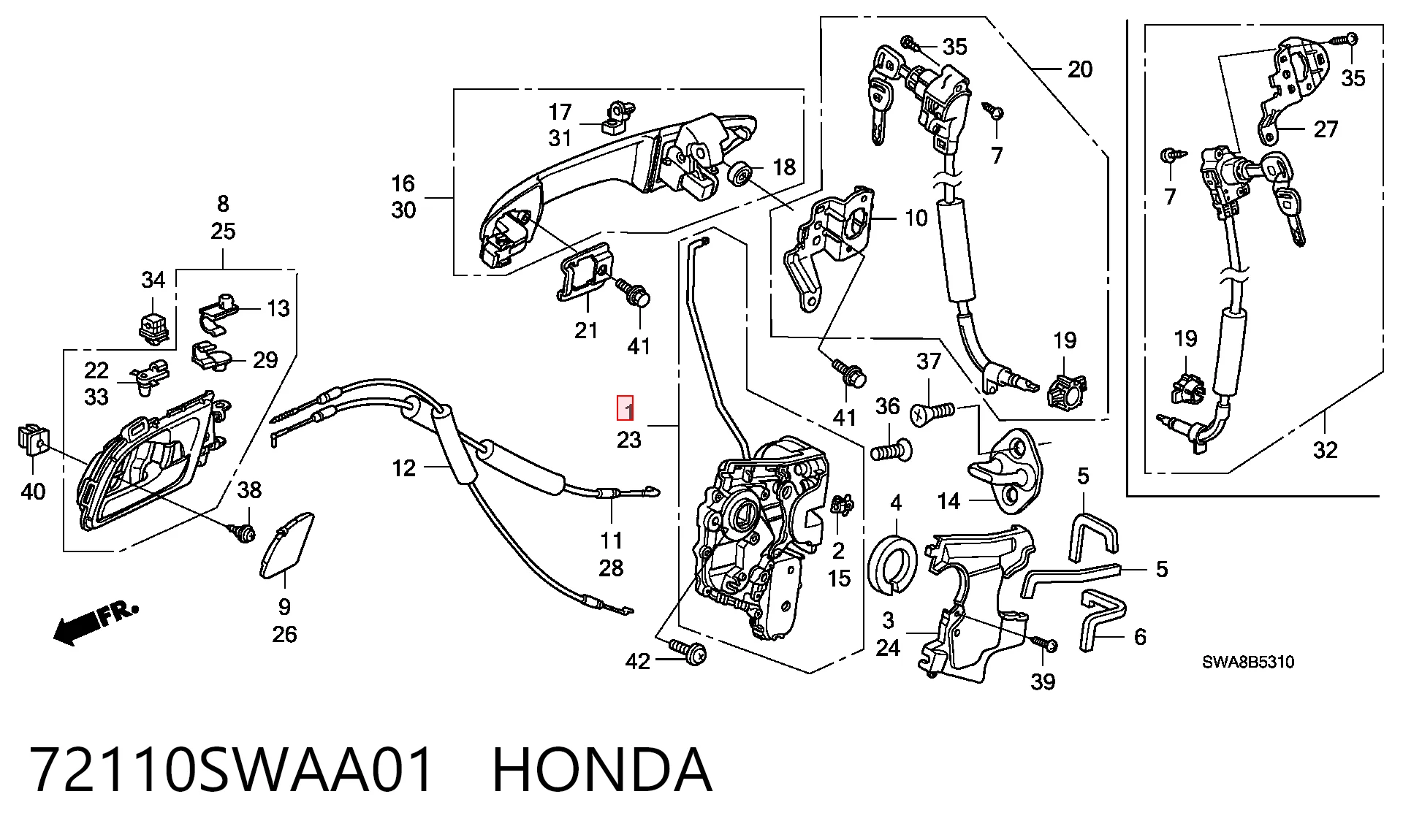 72110SWAA01 Honda Внутренний дверной замок