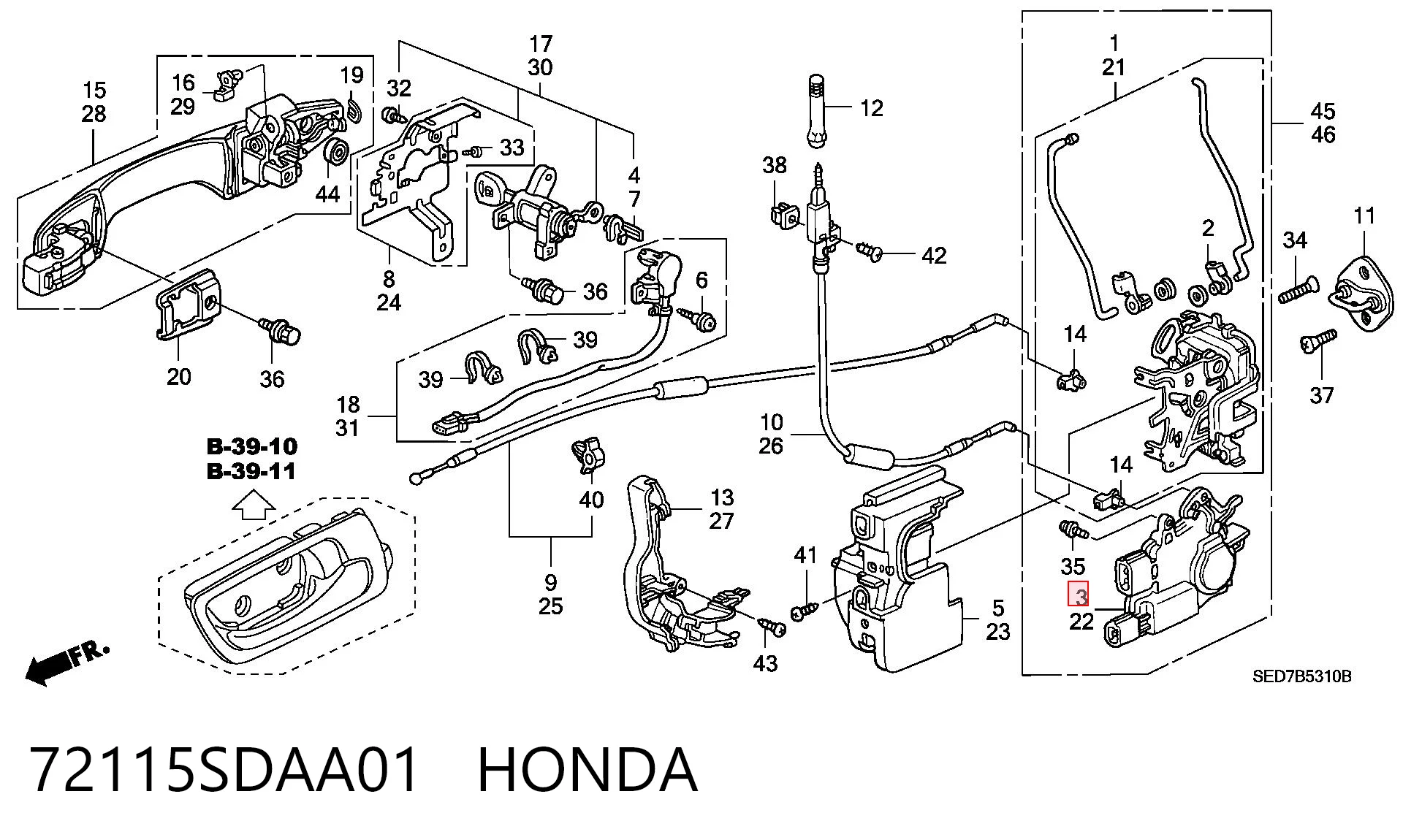72115SDAA01 Honda Мотор-привод откр/закр. замка двери, передней, правой