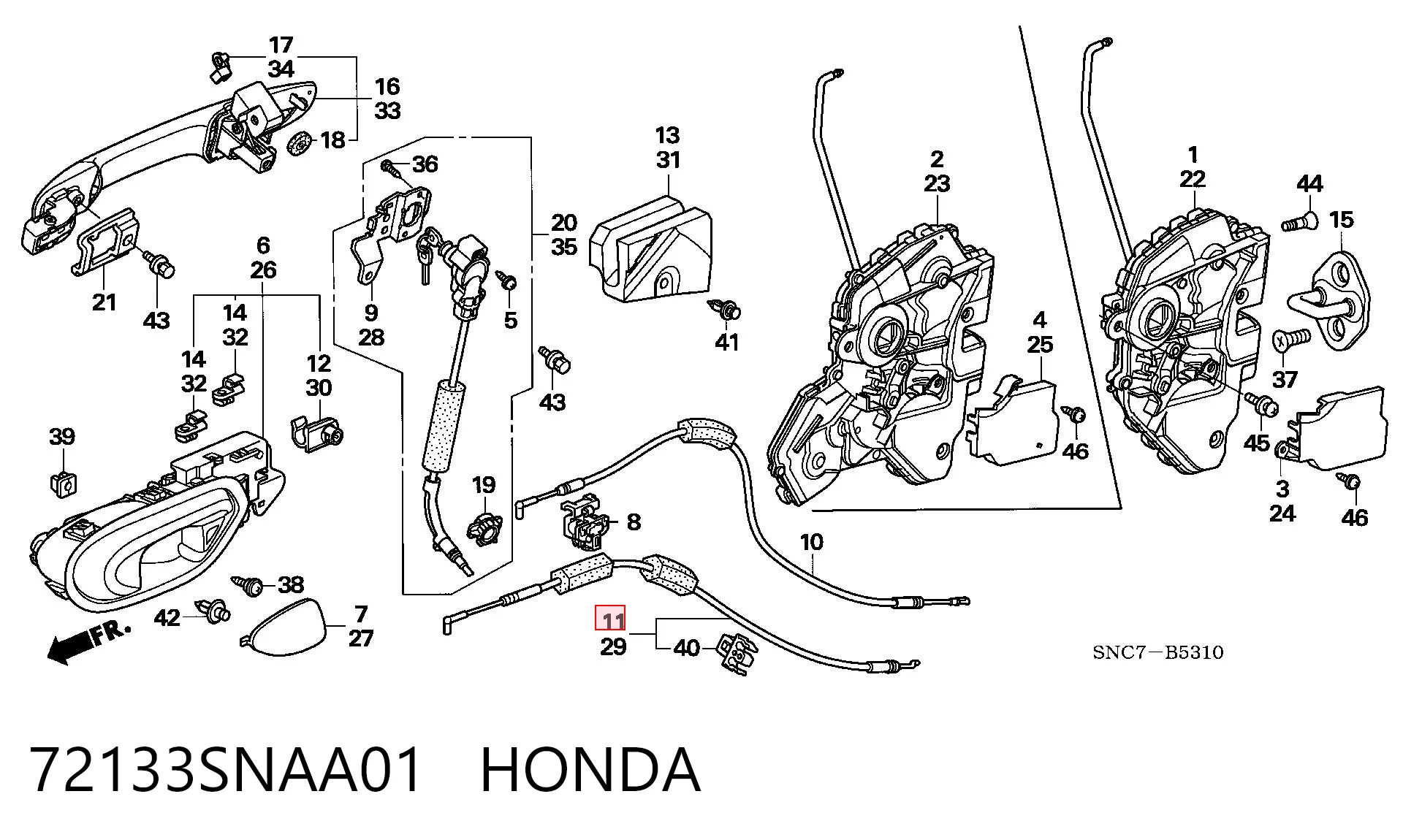 72133SNAA01 Honda Трос/тяга открывания замка двери передней правой