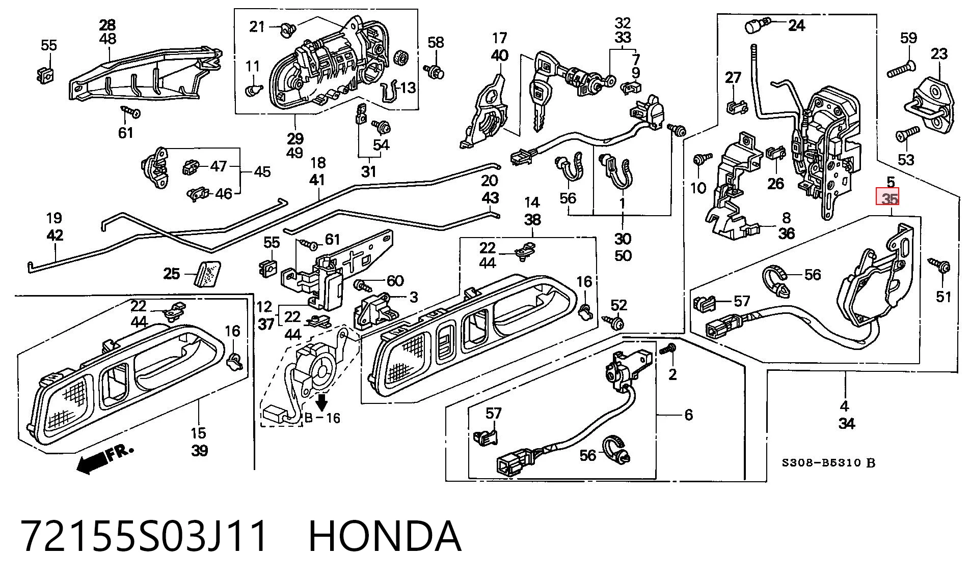 72155S03J11 Honda Замок двери водителя