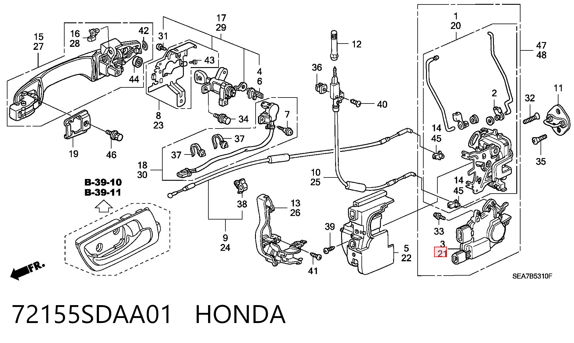 72155SDAA01 Honda Актуатор двери, передней, левой
