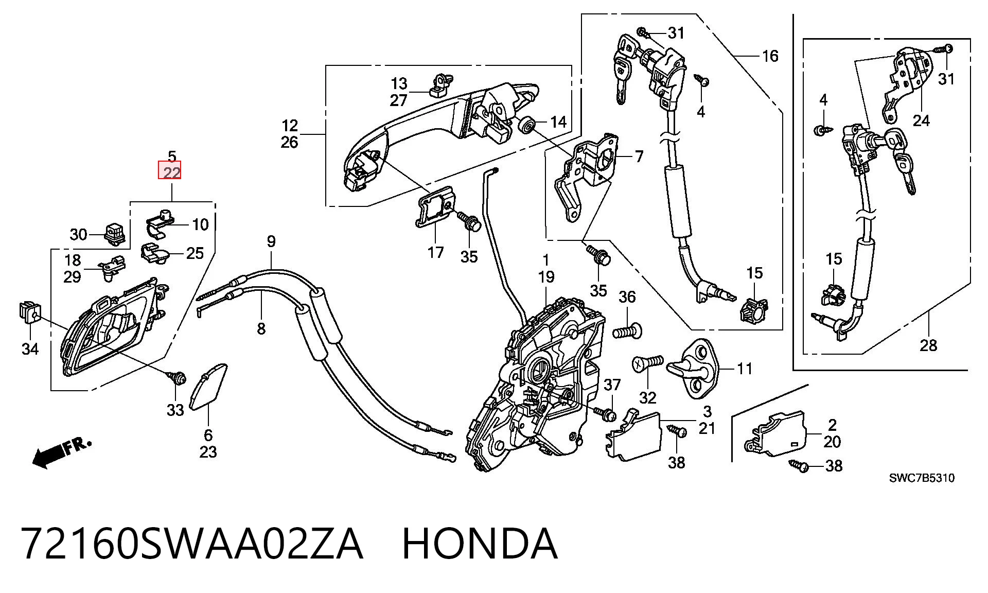 72160SWAA02ZA Honda Ручка двери передней внутренняя левая