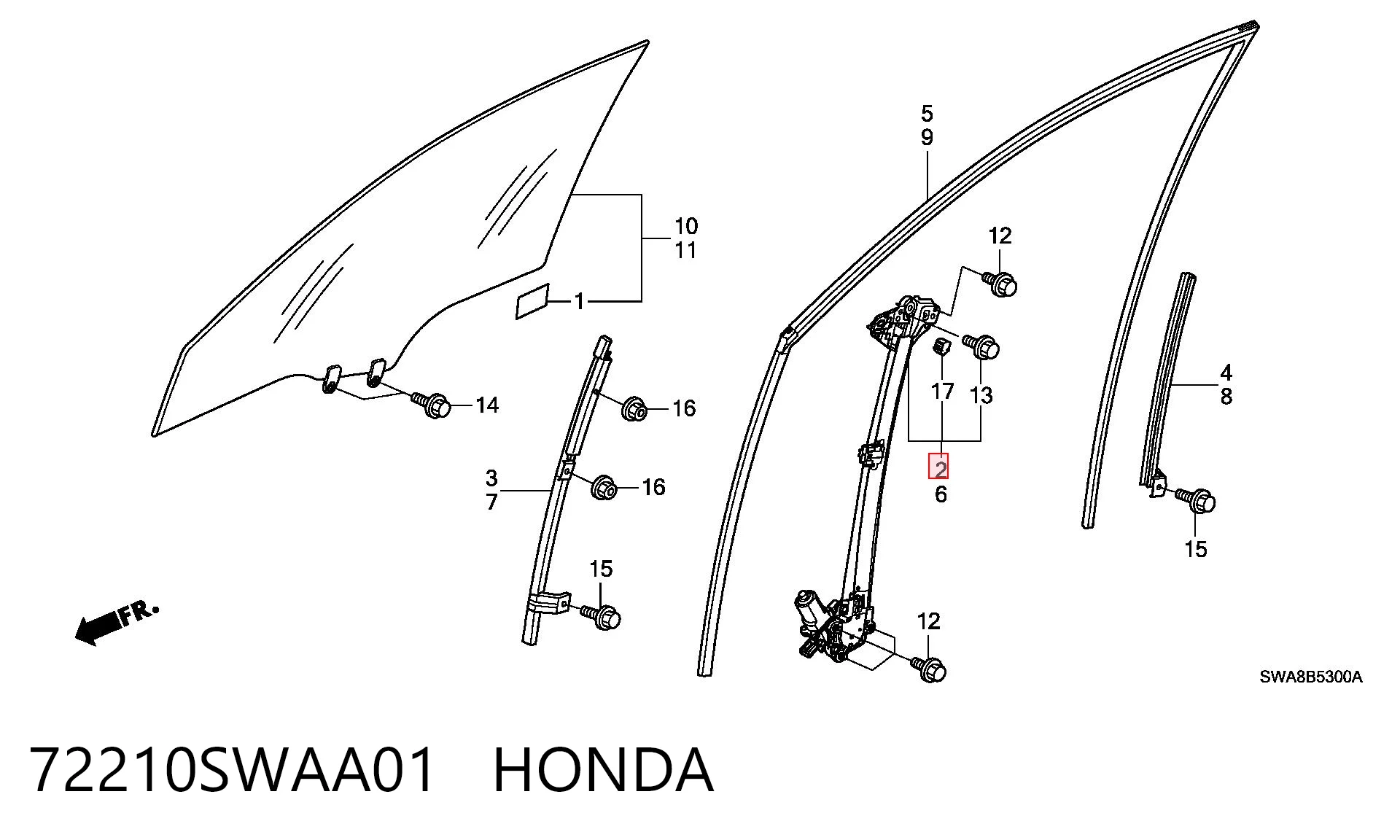 72210SWAA01 Honda Механизм подъема стекол