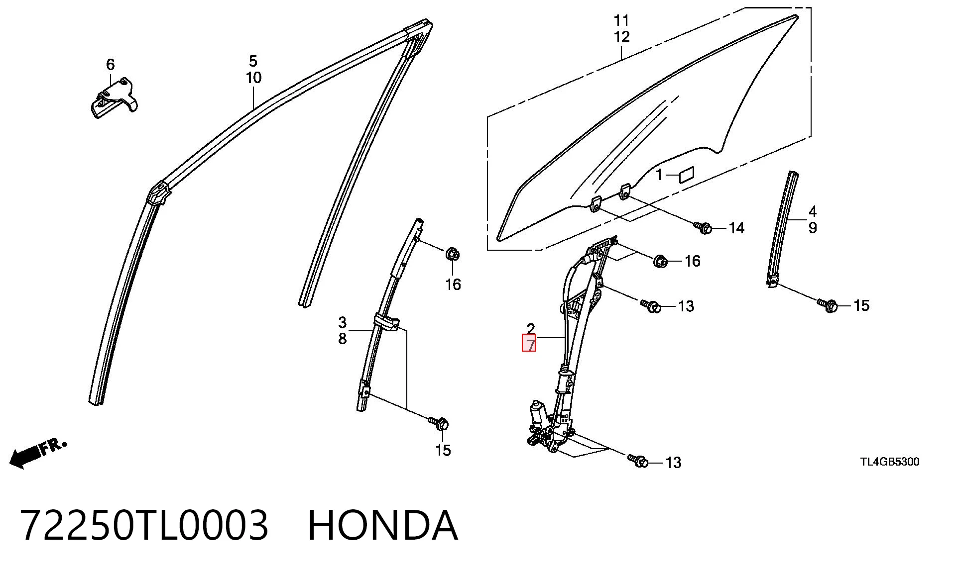 72250TL0003 Honda Механизм стеклоподъемника передней левой двери