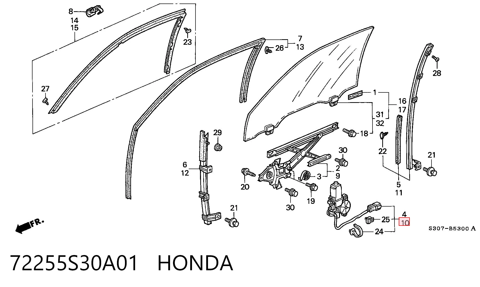 72255S30A01 Honda Механизм стеклоподъемника передней левой двери