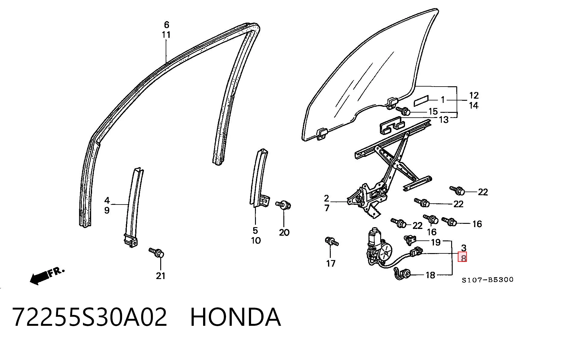72255S30A02 Honda Механизм стеклоподъемника передней левой двери