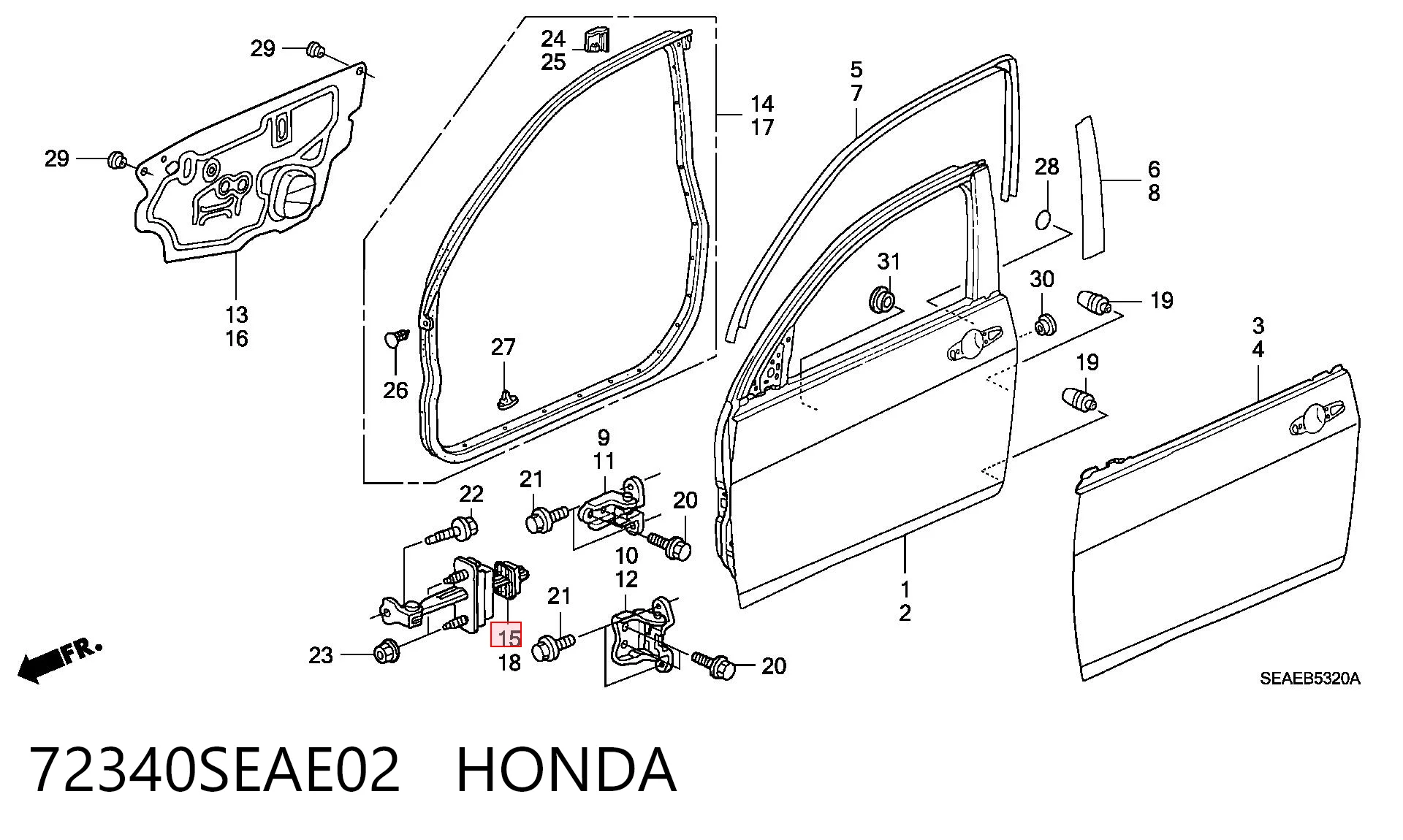 72340SEAE02 Honda Ограничитель открывания двери передний правый