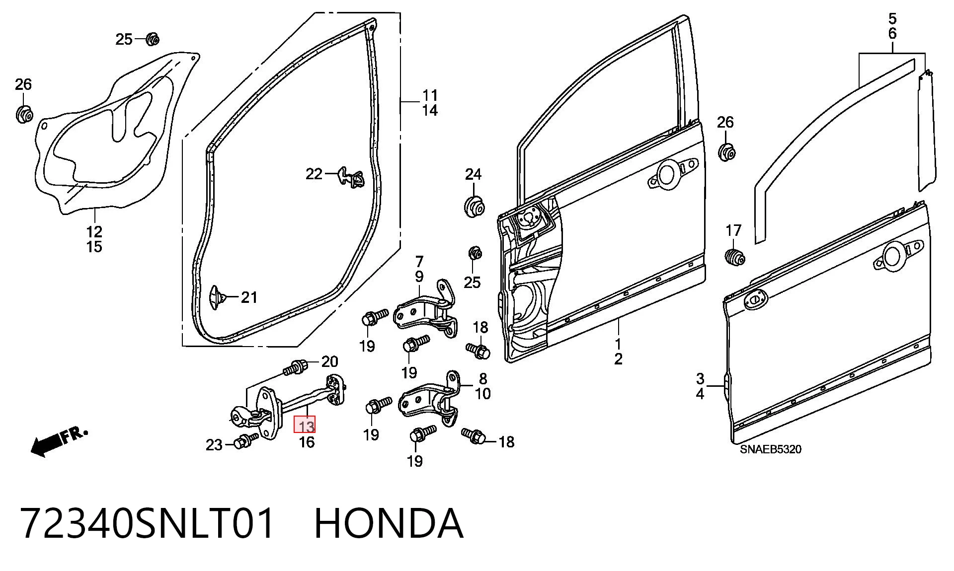 72340SNLT01 Honda Ограничитель открывания двери передний правый