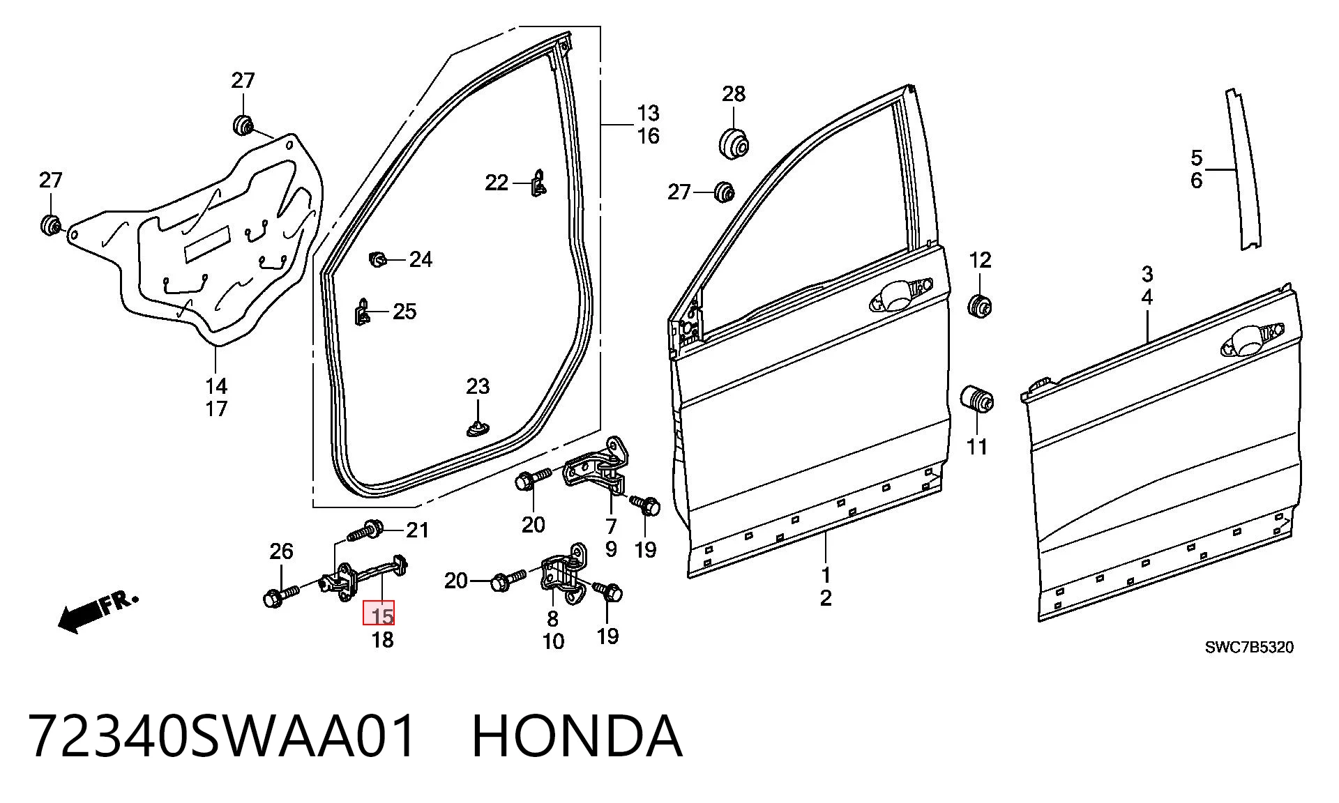 72340SWAA01 Honda Ограничитель открывания двери передний правый