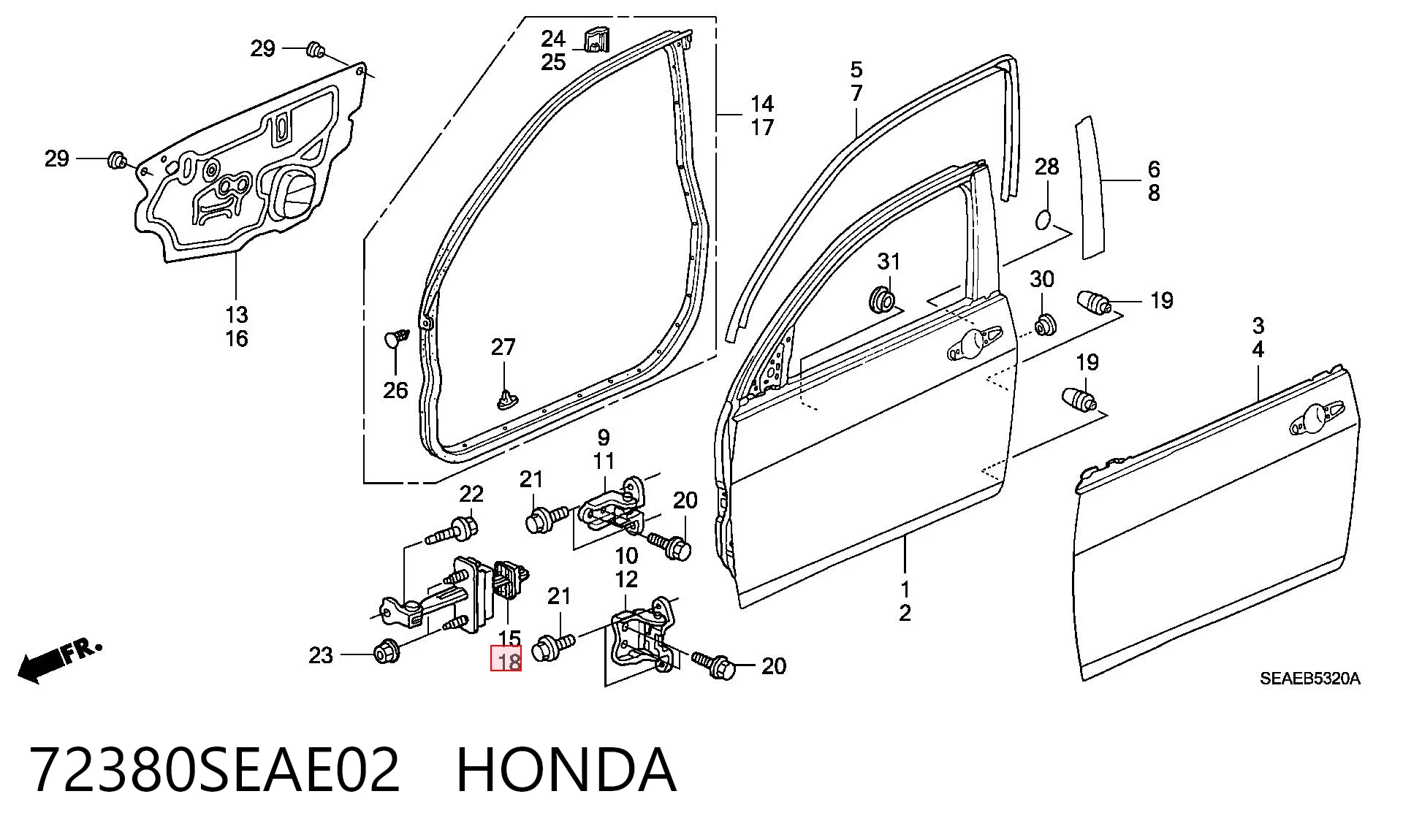 72380SEAE02 Honda Ограничитель открывания двери передний левый