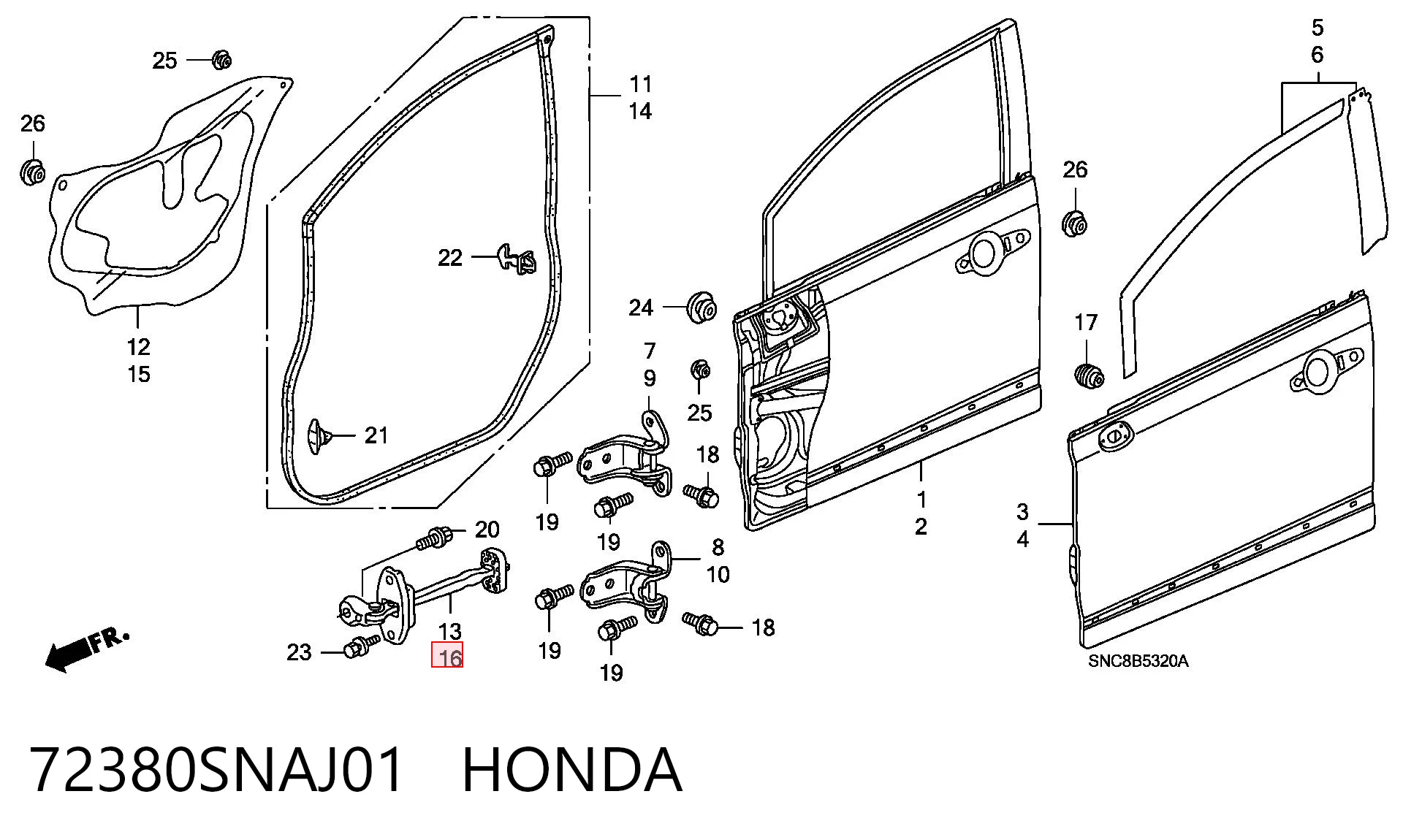 72380SNAJ01 Honda Ограничитель открывания двери передний левый