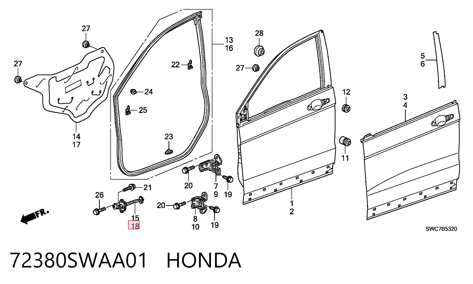 72380SWAA01 Honda Ограничитель открывания двери передний левый