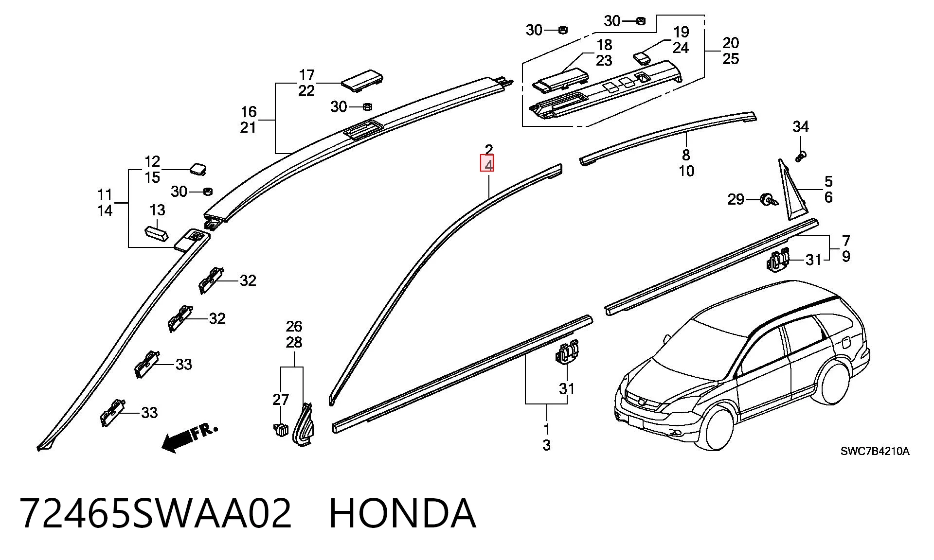 72465SWAA02 Honda Молдинг двери передней левой верхний