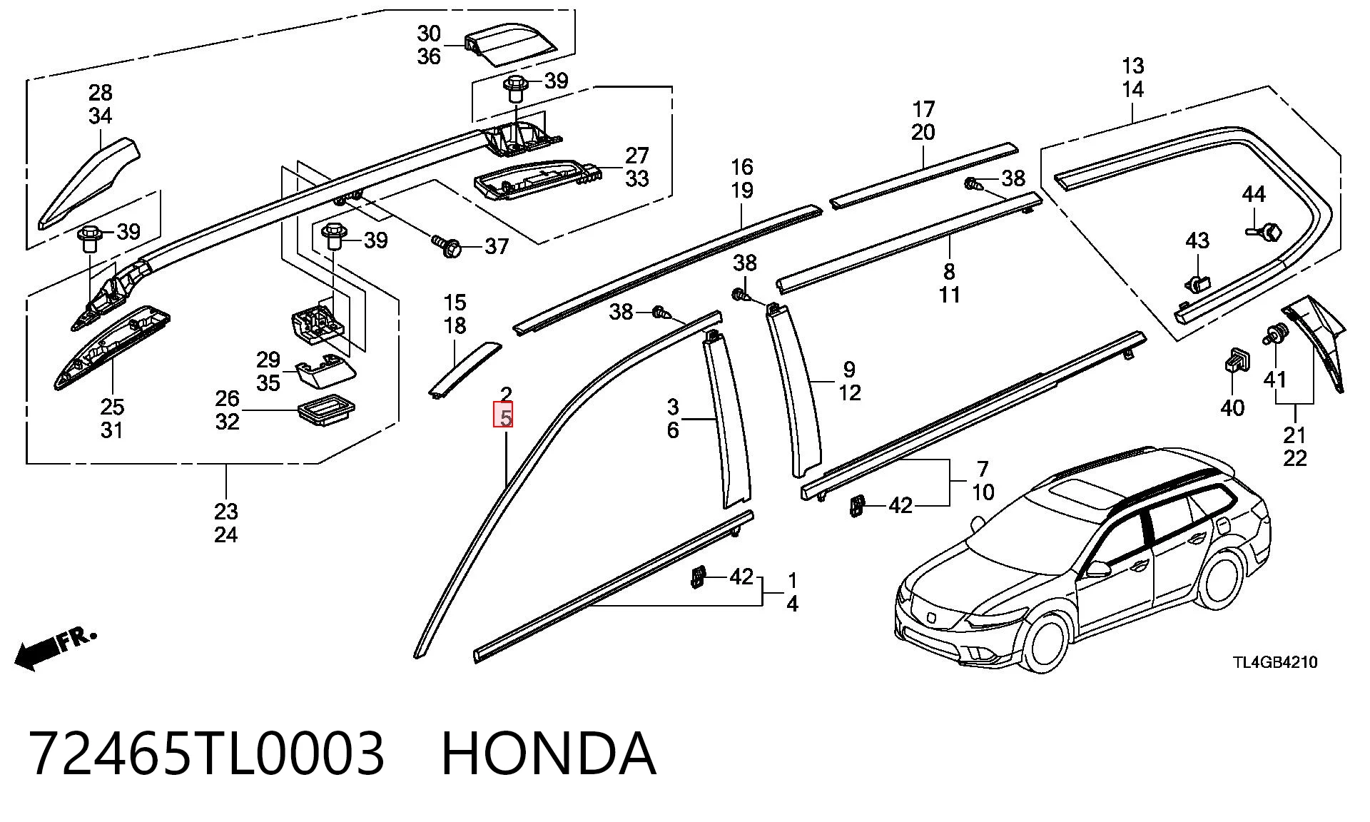 72465TL0003 Honda Молдинг двери передней левой верхний