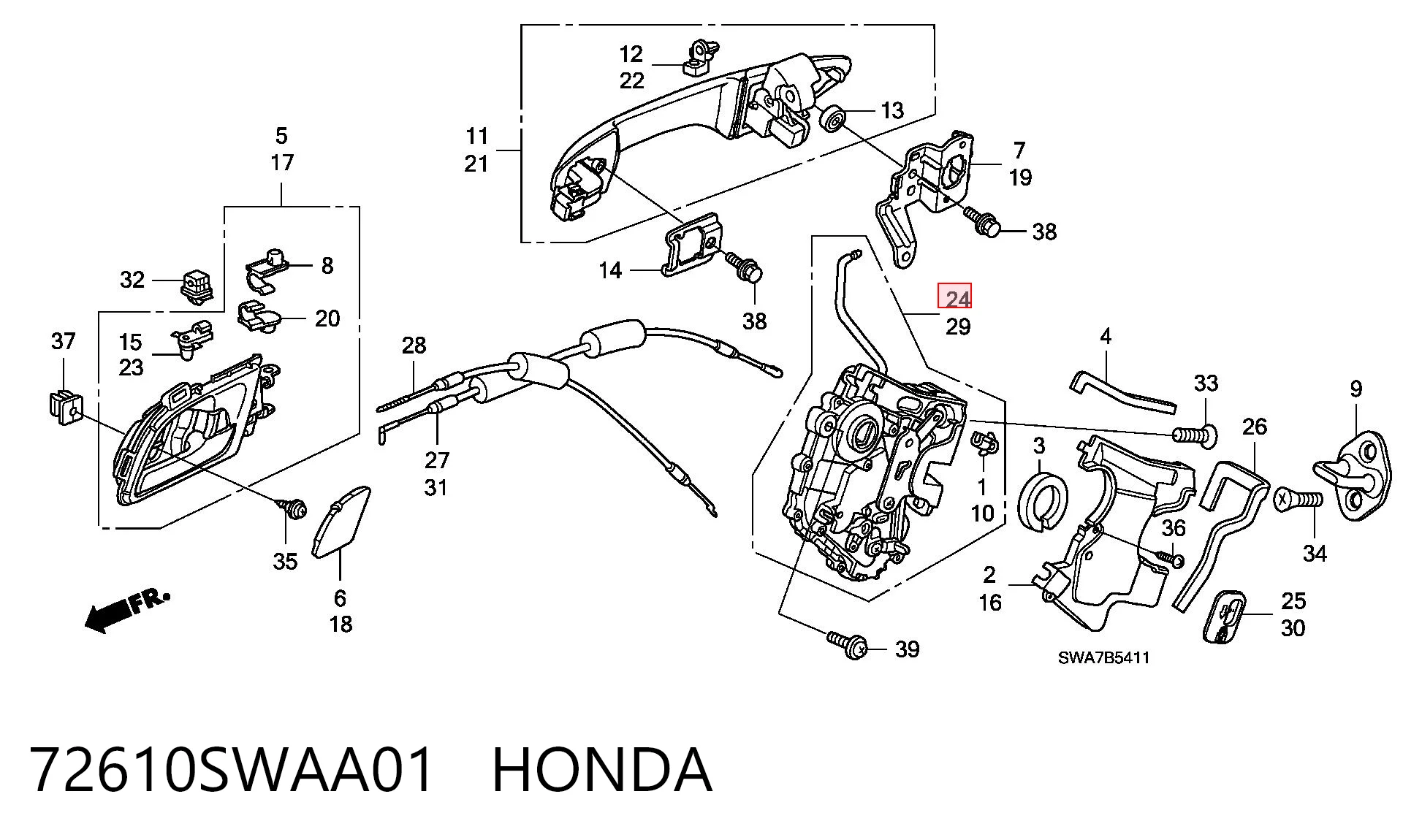 72610SWAA01 Honda Замок двери задней правой