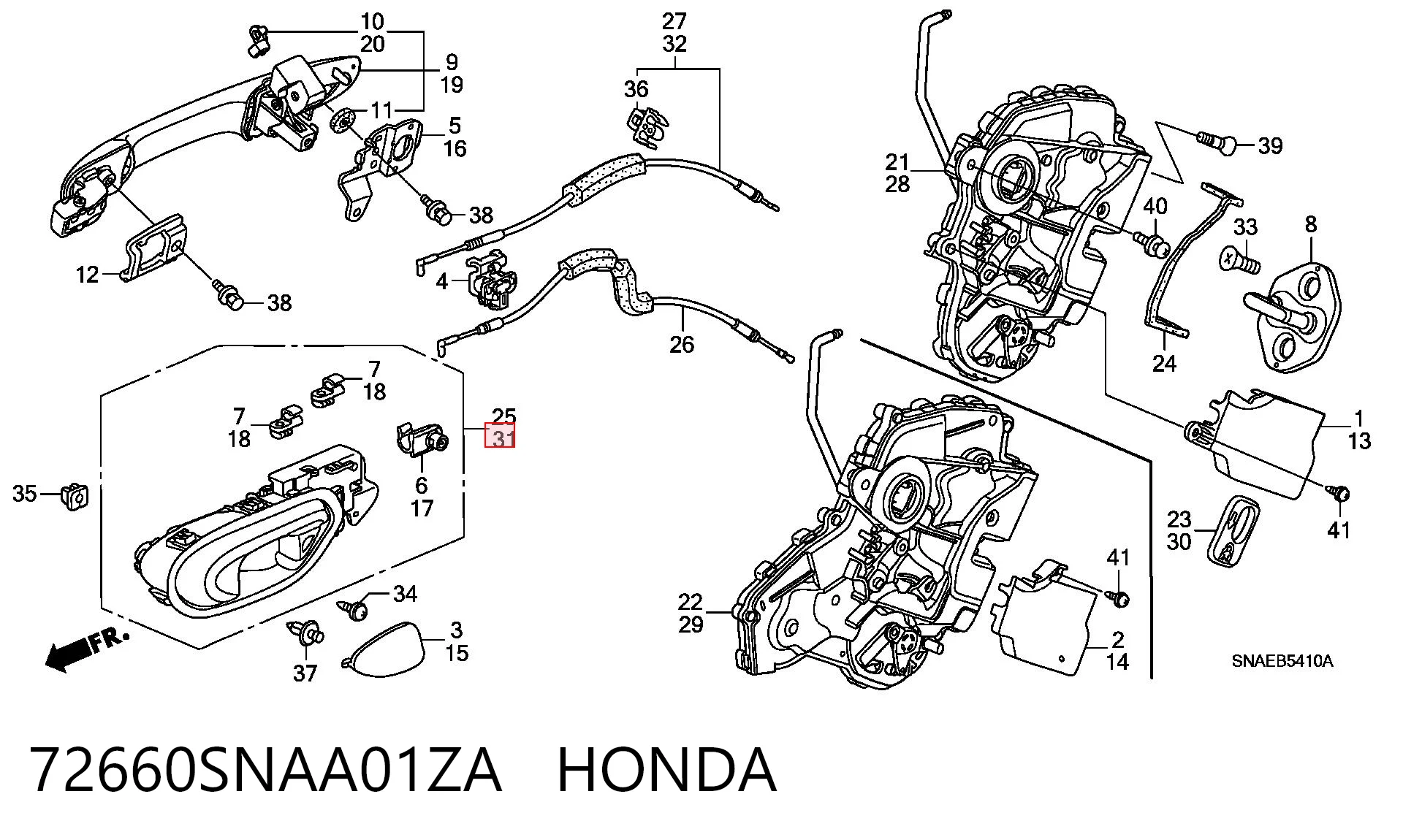 72660SNAA01ZA Honda Ручка задней двери, внутренняя, левая
