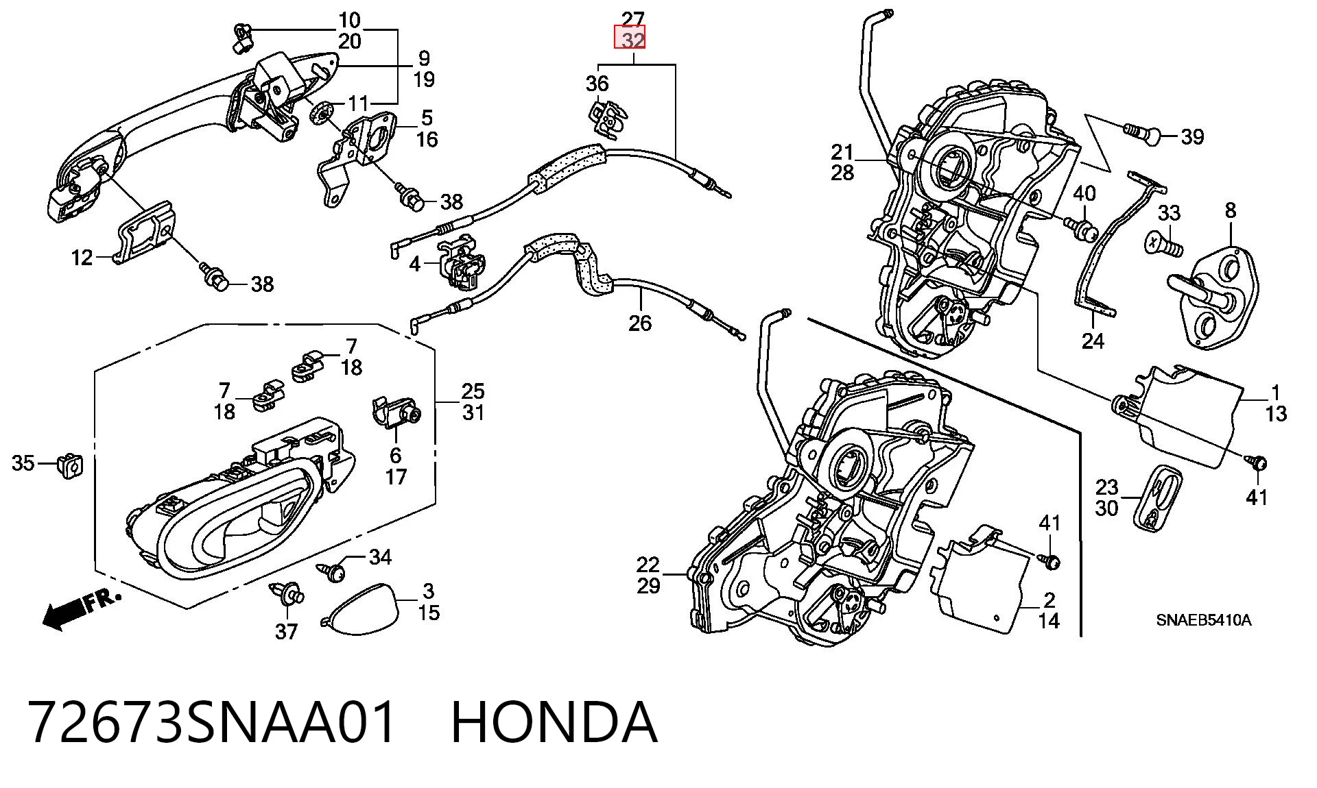 72673SNAA01 Honda Трос открывания двери задней левой