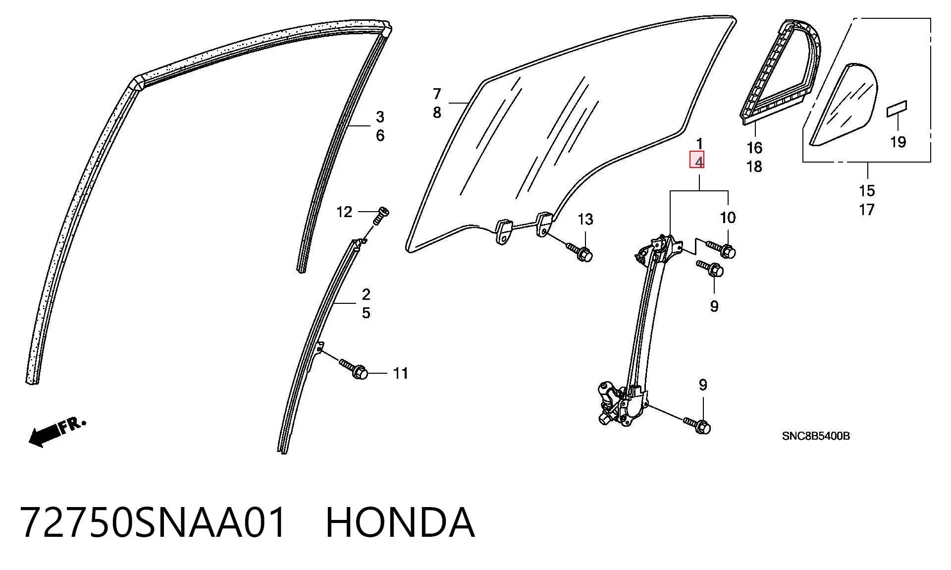 72750SNAA01 Honda Механизм стеклоподъемника двери задней, левой