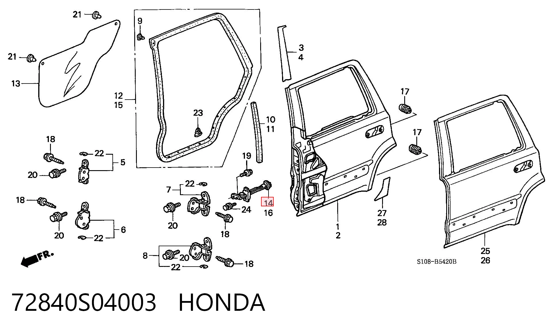 72840S04003 Honda Ограничитель двери, задний
