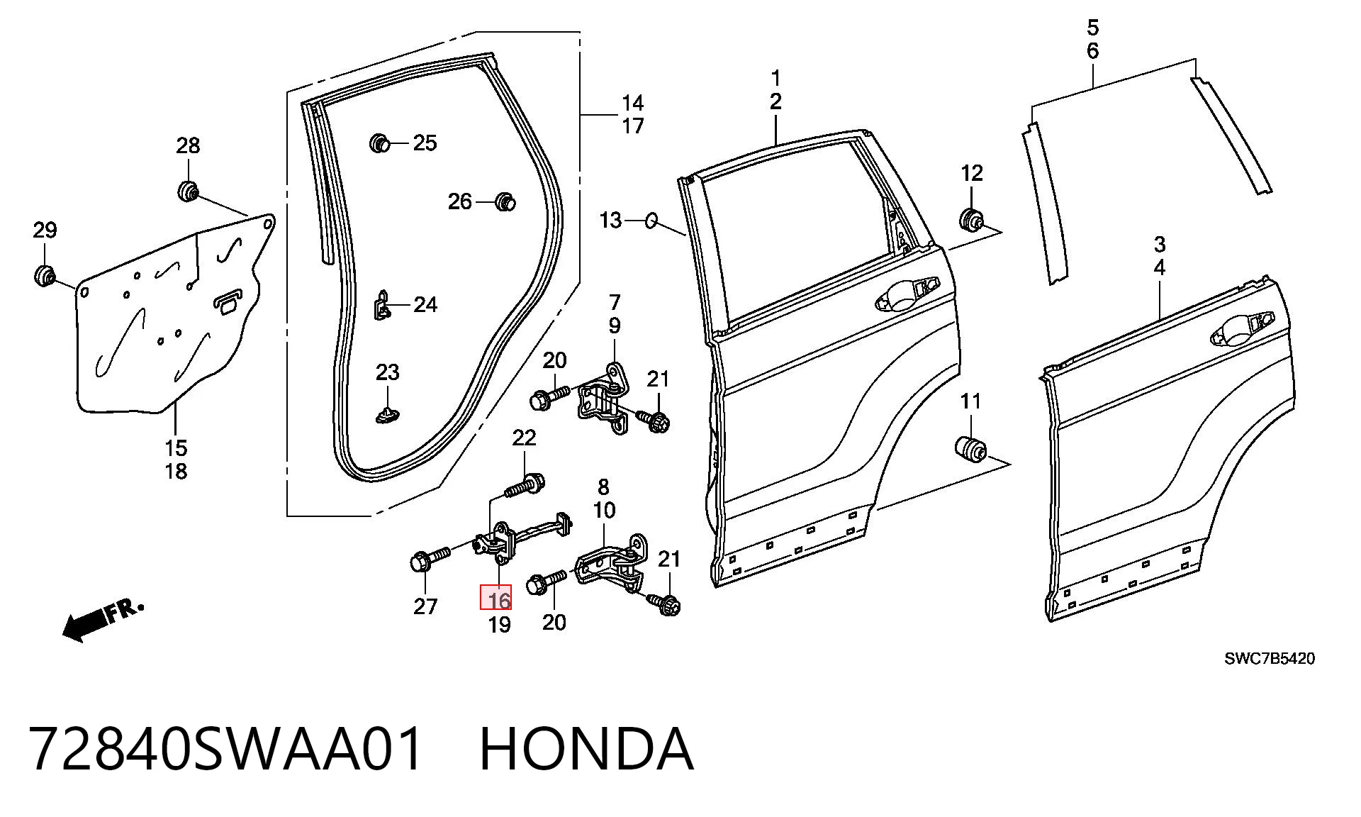 72840SWAA01 Honda Ограничитель открывания двери задний правый