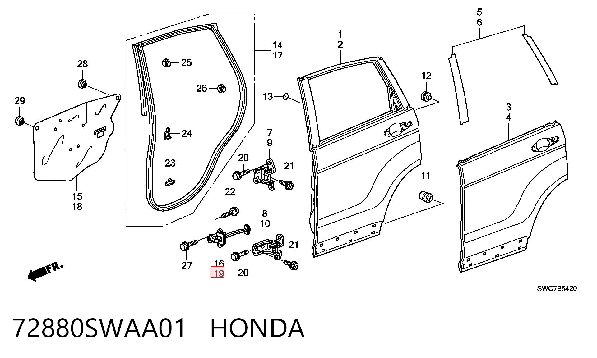 72880SWAA01 Honda Ограничитель открывания двери задний левый