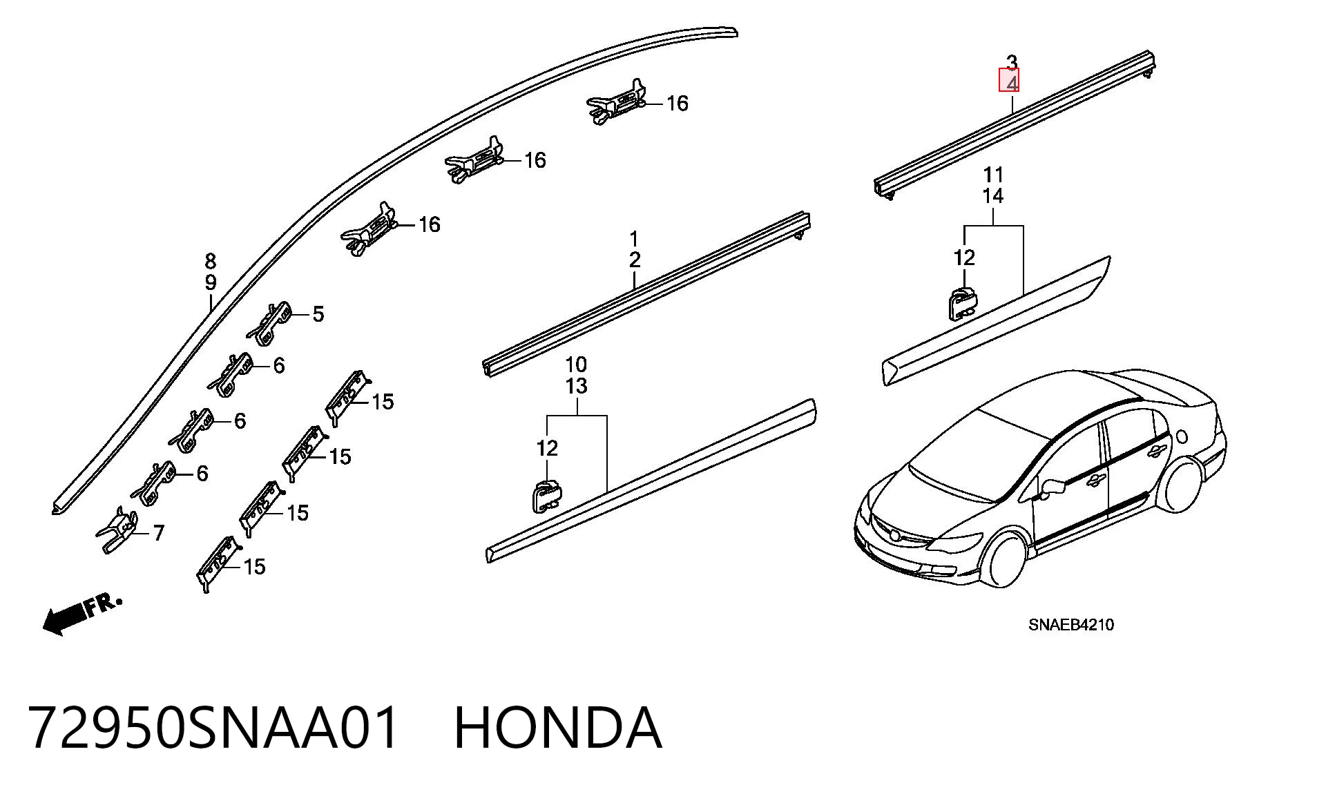 72950SNAA01 Honda Молдинг задней левой двери