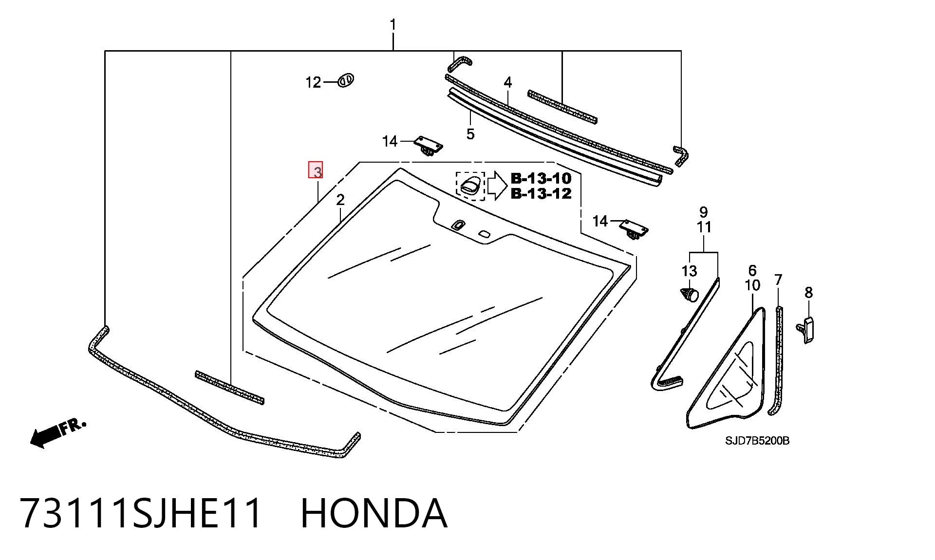 Стекло лобовое  HONDA 73111SJHE11