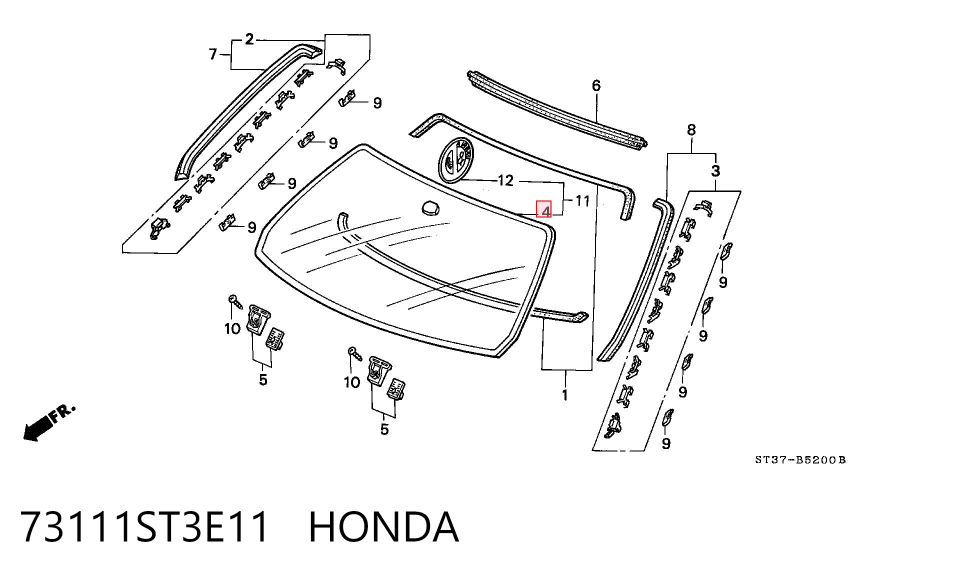 Стекло лобовое  HONDA 73111ST3E11