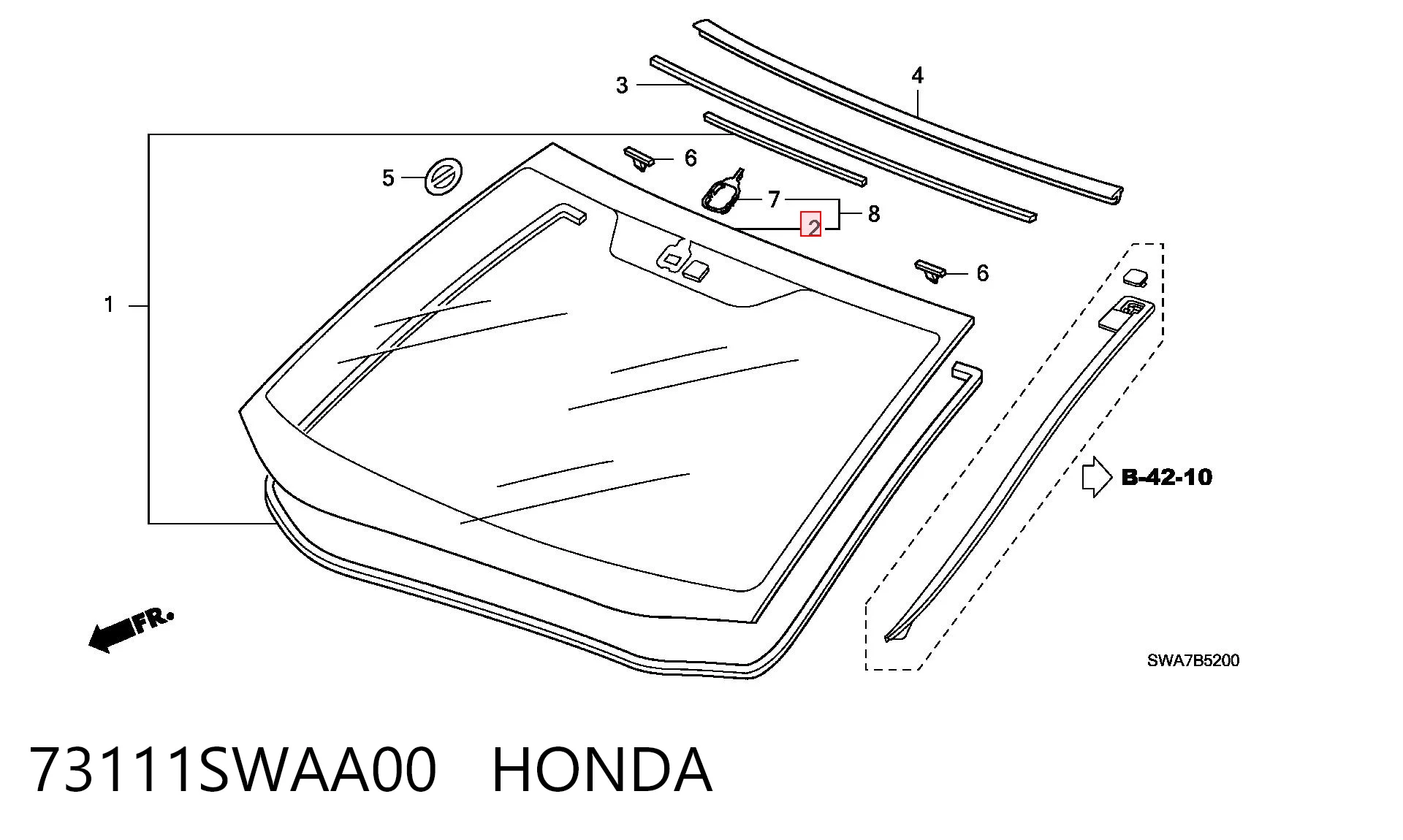 Стекло лобовое  HONDA 73111SWAA00