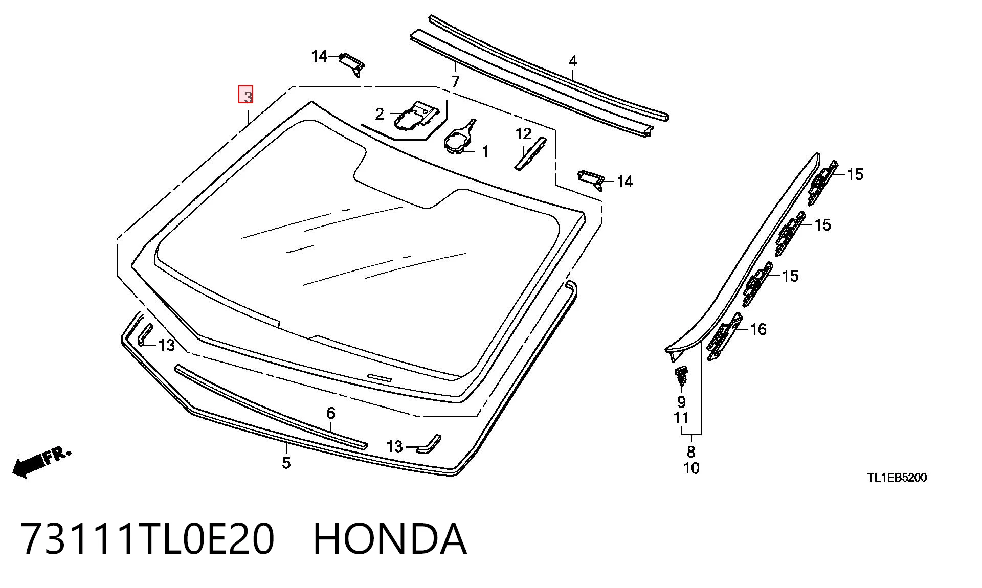 Стекло лобовое  HONDA 73111TL0E20