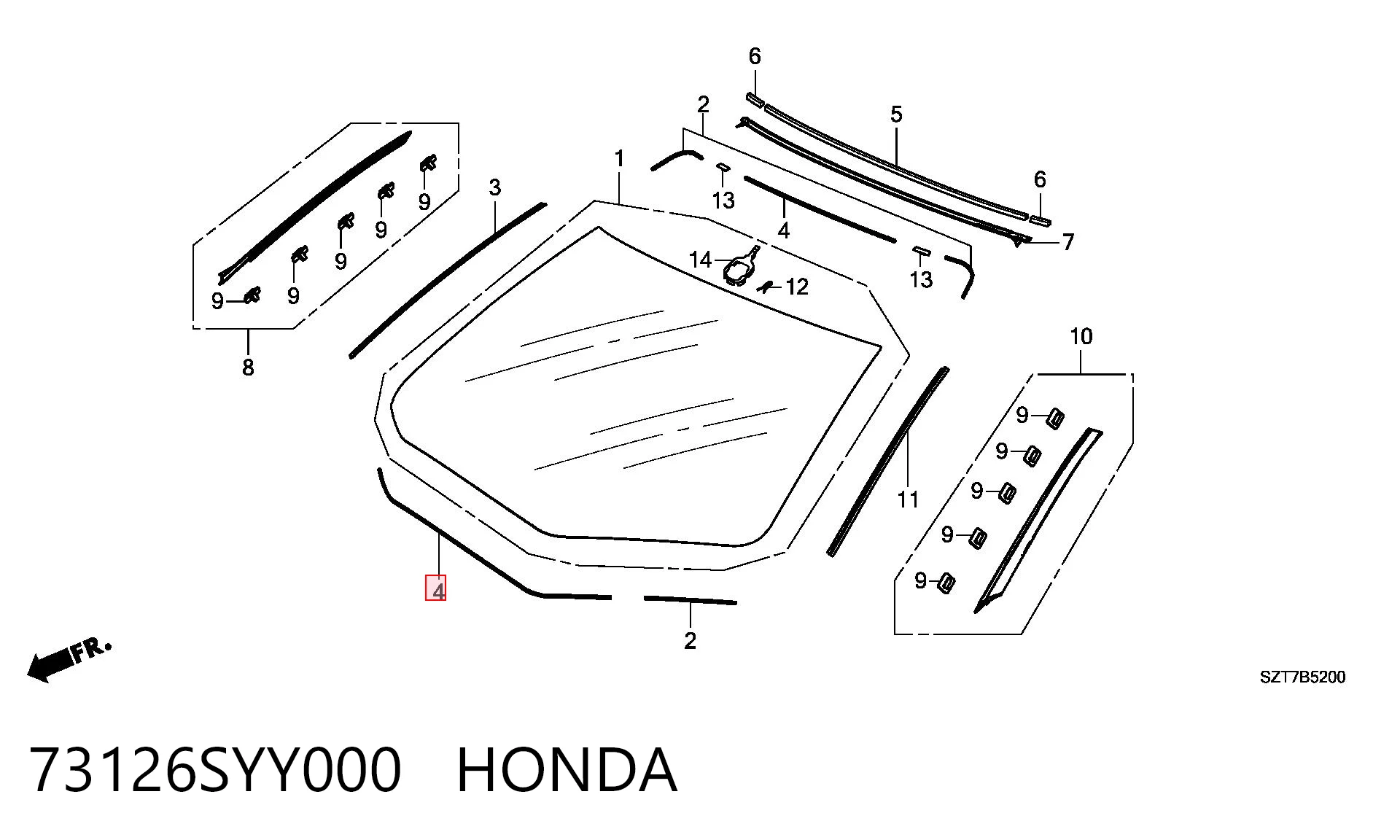 Прокладка лобового стекла на Acura MDX III YD3