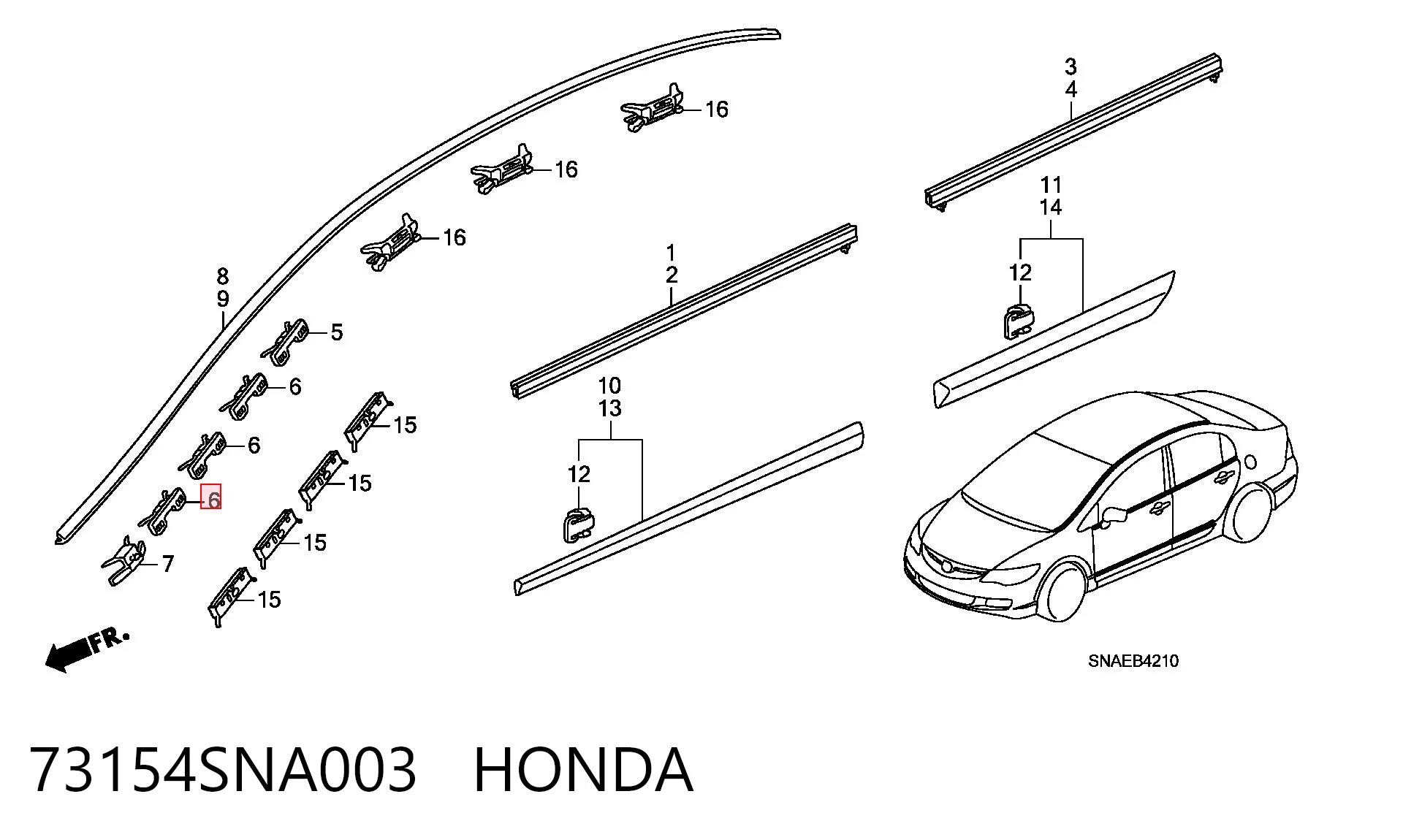 73154SNA003 Honda Пистон (клип) крепления накладок порогов