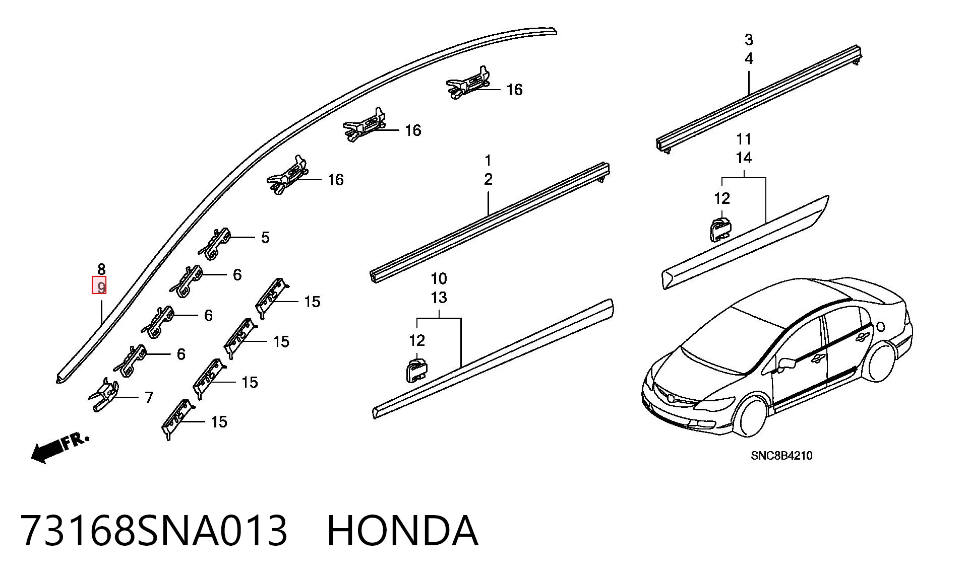 73168SNA013 Honda Накладка крыши левая