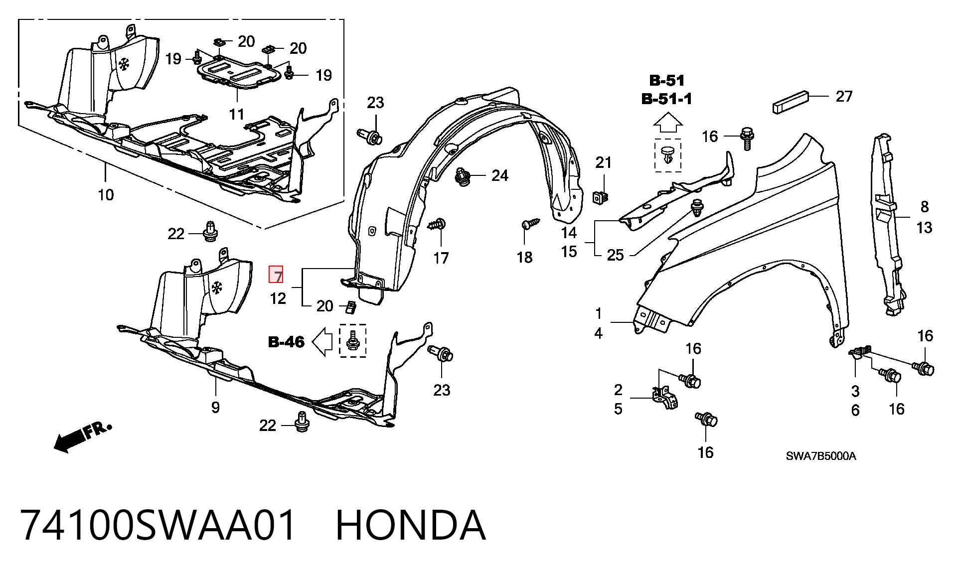 74100SWAA01 Honda Подкрыльник переднего крыла, правый